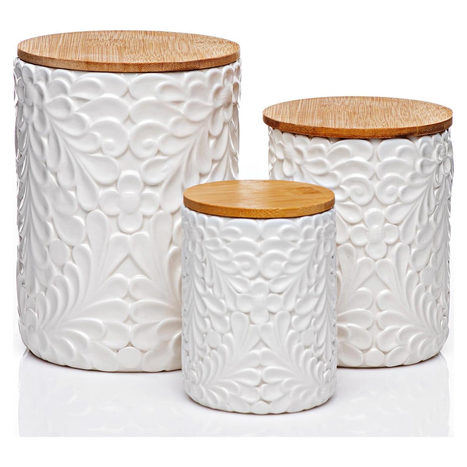 Juego de Tarros de Cocina 3 Piezas Cerámica 2.1L 1.0L 0.5L