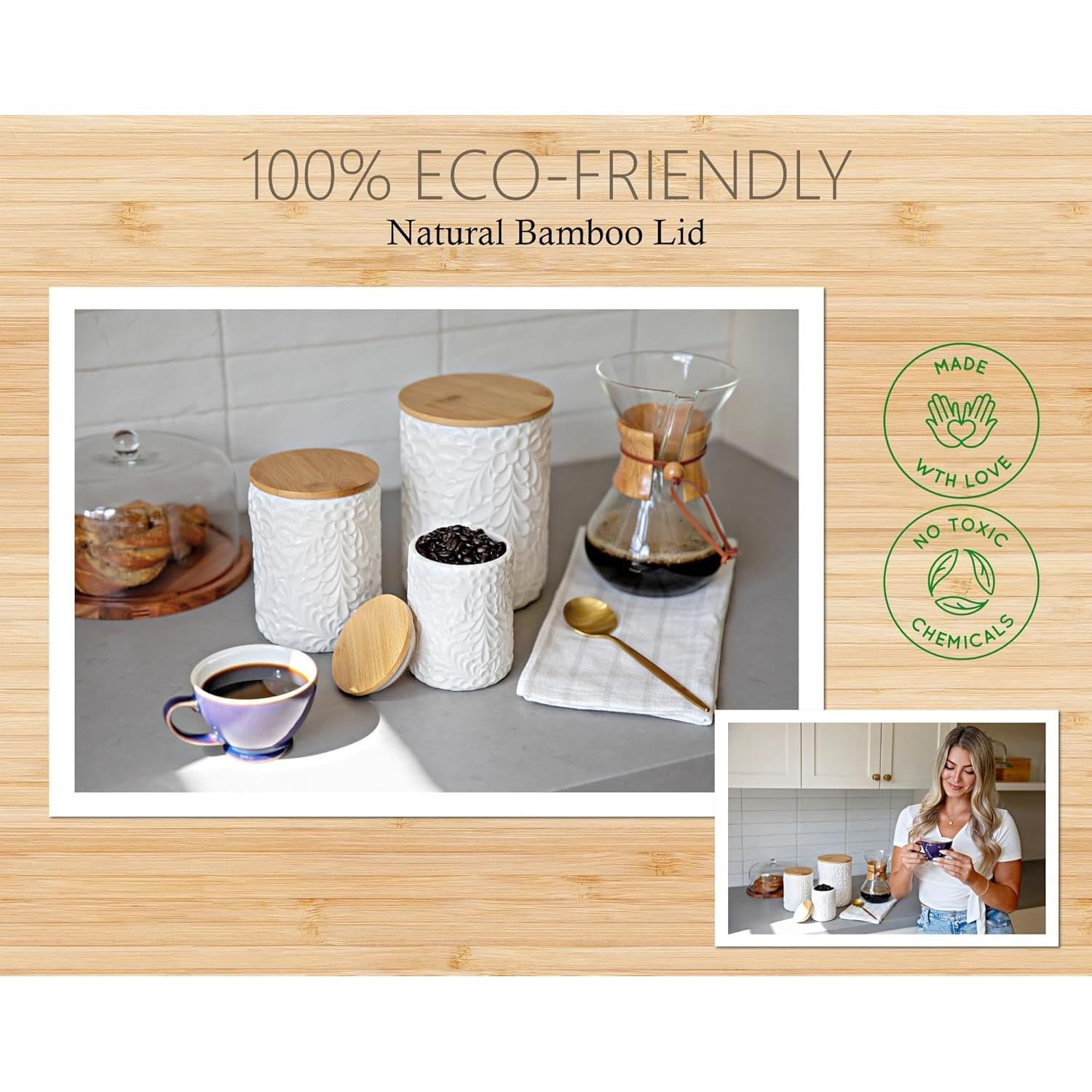 Juego de Tarros de Cocina 3 Piezas Cerámica 2.1L 1.0L 0.5L