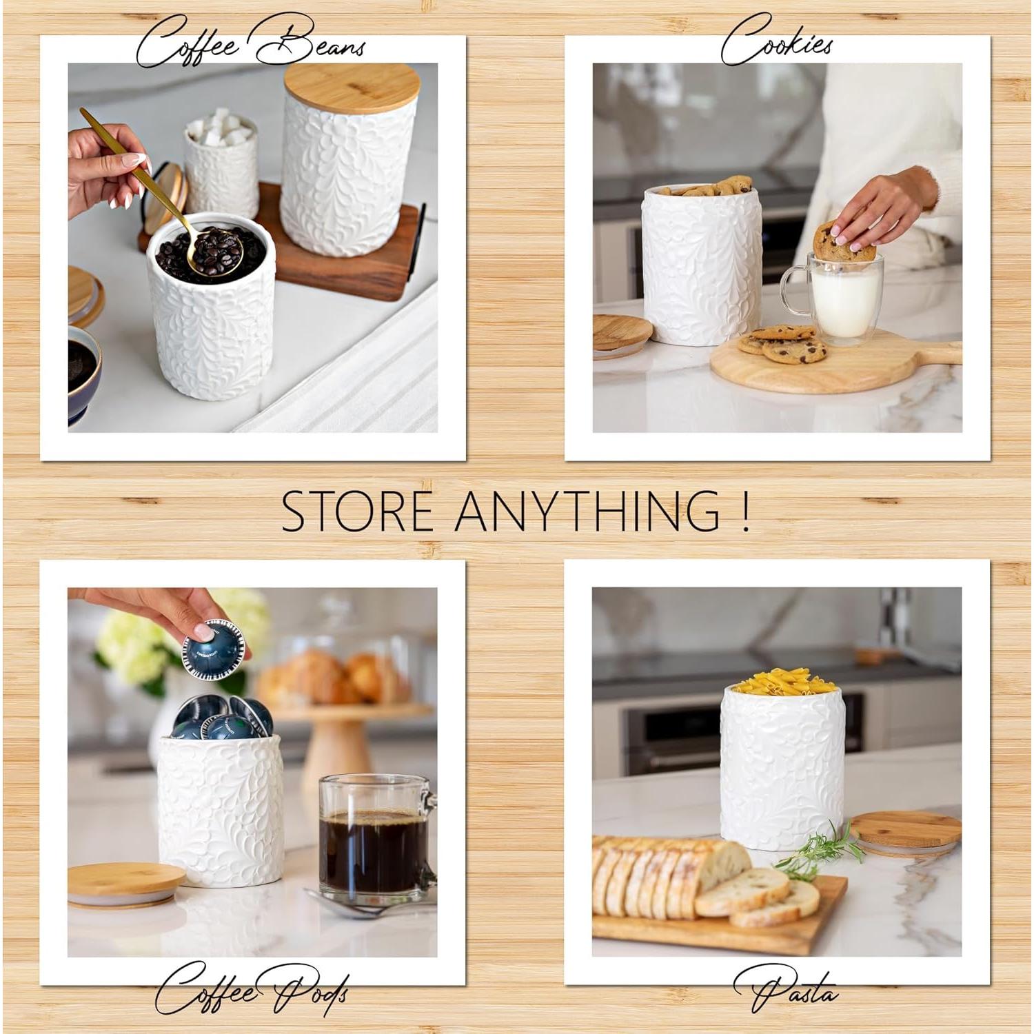 Juego de Tarros de Cocina 3 Piezas Cerámica 2.1L 1.0L 0.5L