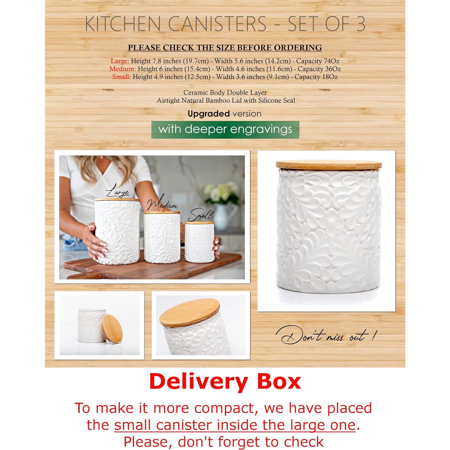 Juego de Tarros de Cocina 3 Piezas Cerámica 2.1L 1.0L 0.5L