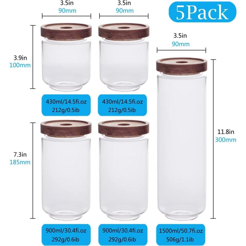 Juego de 5 Tarros de Almacenamiento SAIOOL Herméticos 900ml