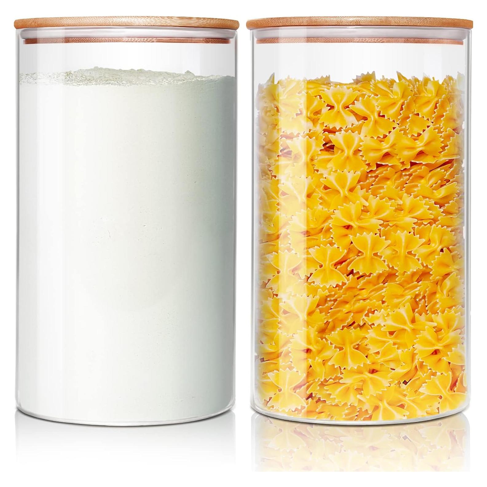 Large Glass Flour and Sugar Containers 180oz x2 [Set of 2], Glass Food Storage Containers with Bamboo Lids, Glass Jar with Airtight Lids for Spaghetti Pasta,Rice,Cereal,Candy,Coffee, Oat