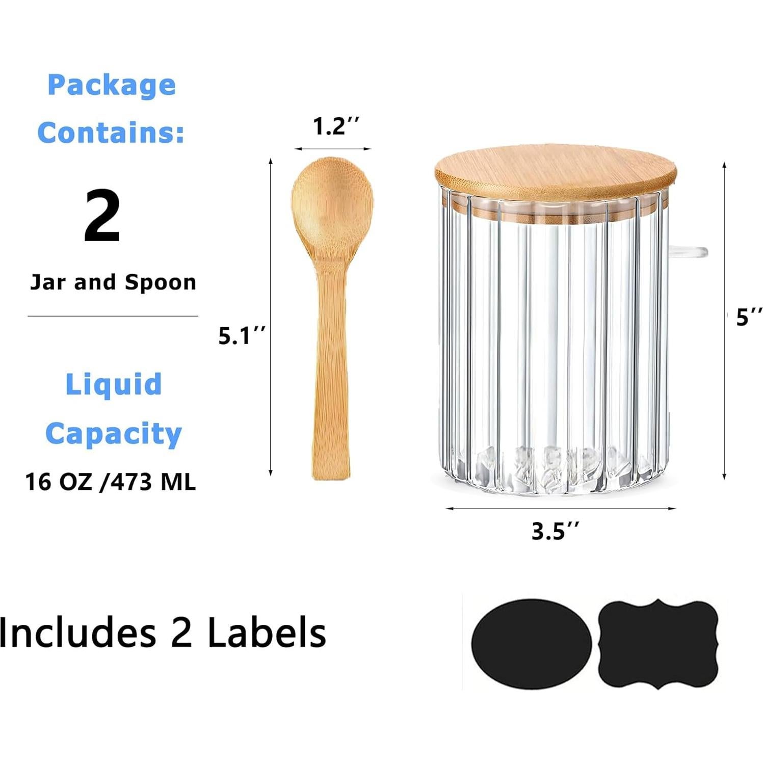 Tarro de Vidrio 473 ml con Tapas de Bambú - Set de 2