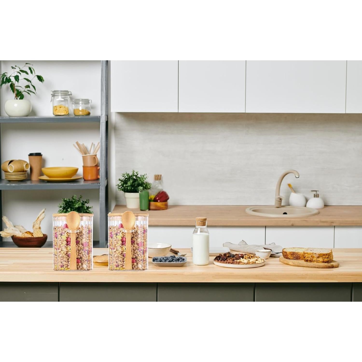 Tarro de Vidrio 473 ml con Tapas de Bambú - Set de 2