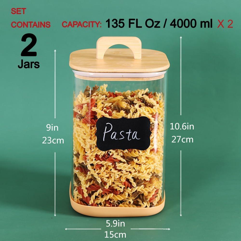 Paquete de 2 Contenedores de Almacenamiento de Vidrio Tzerotone 4000 ml
