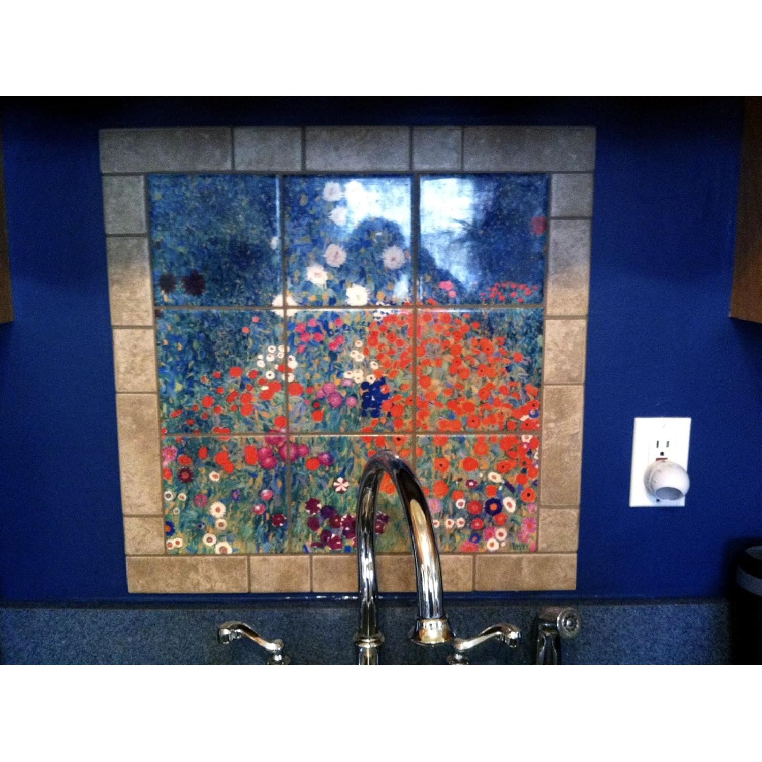 Mural de Azulejos Cerámico FlekmanArt 30.48x30.48 cm Floral Mate