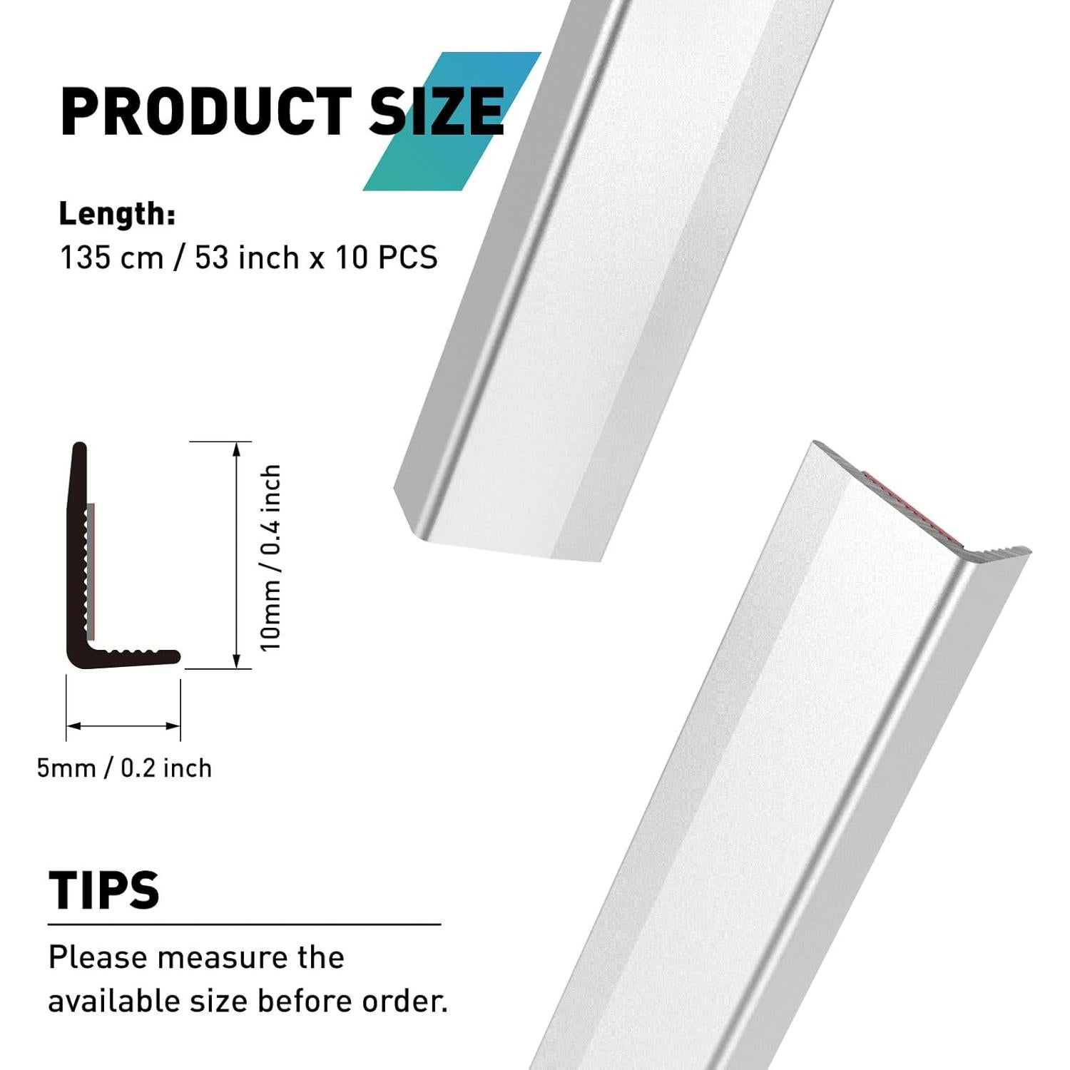 Bisel de Azulejo Autoadhesivo FCSOTSPS 10 Pcs 135 cm Plata Mate