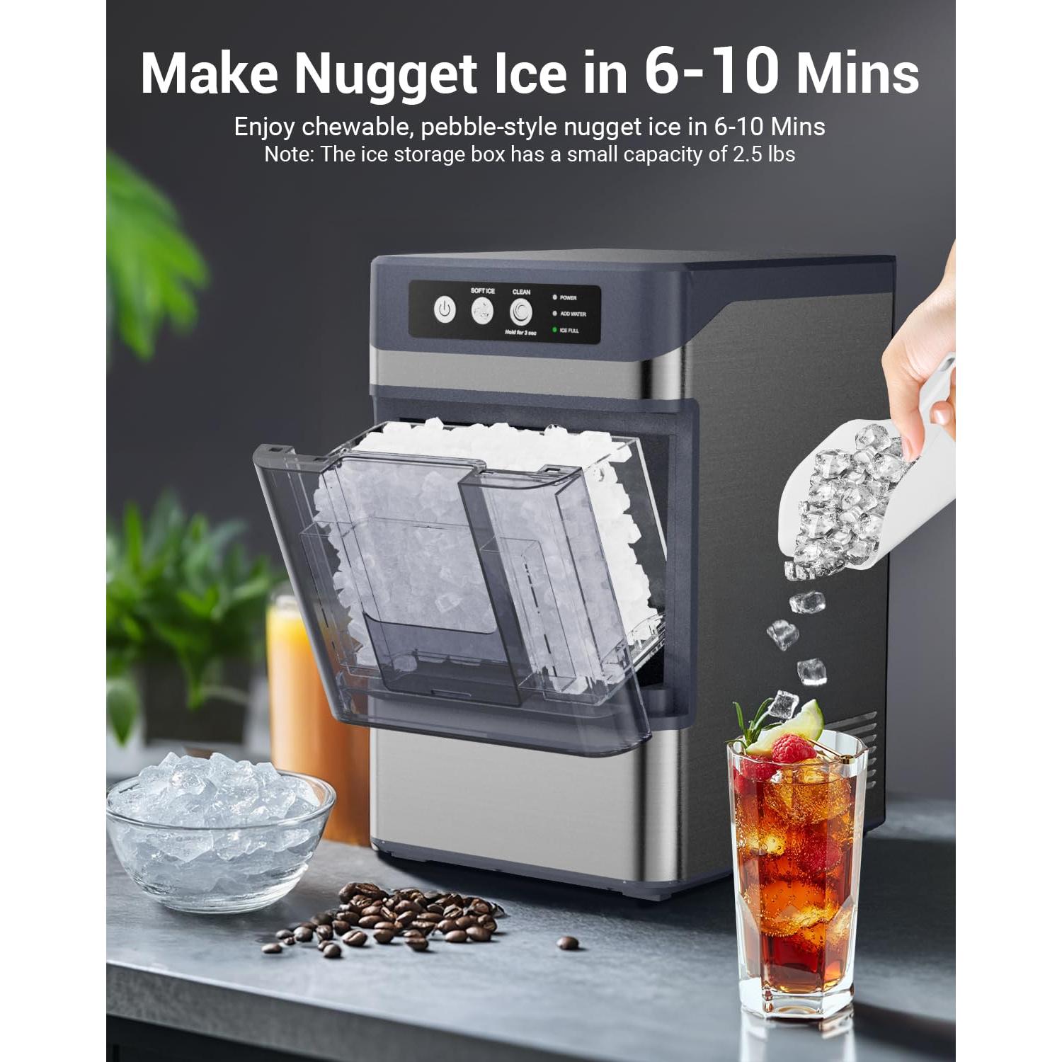 Fabricador de Hielo Nugget Yawhew 44 kg/día Autolimpiante