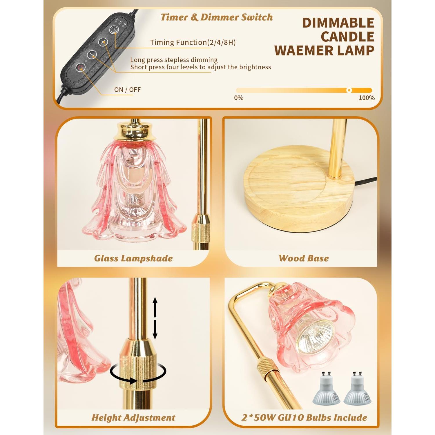 Lámpara Calentadora de Velas SupBri Rosa Tulipán 50W