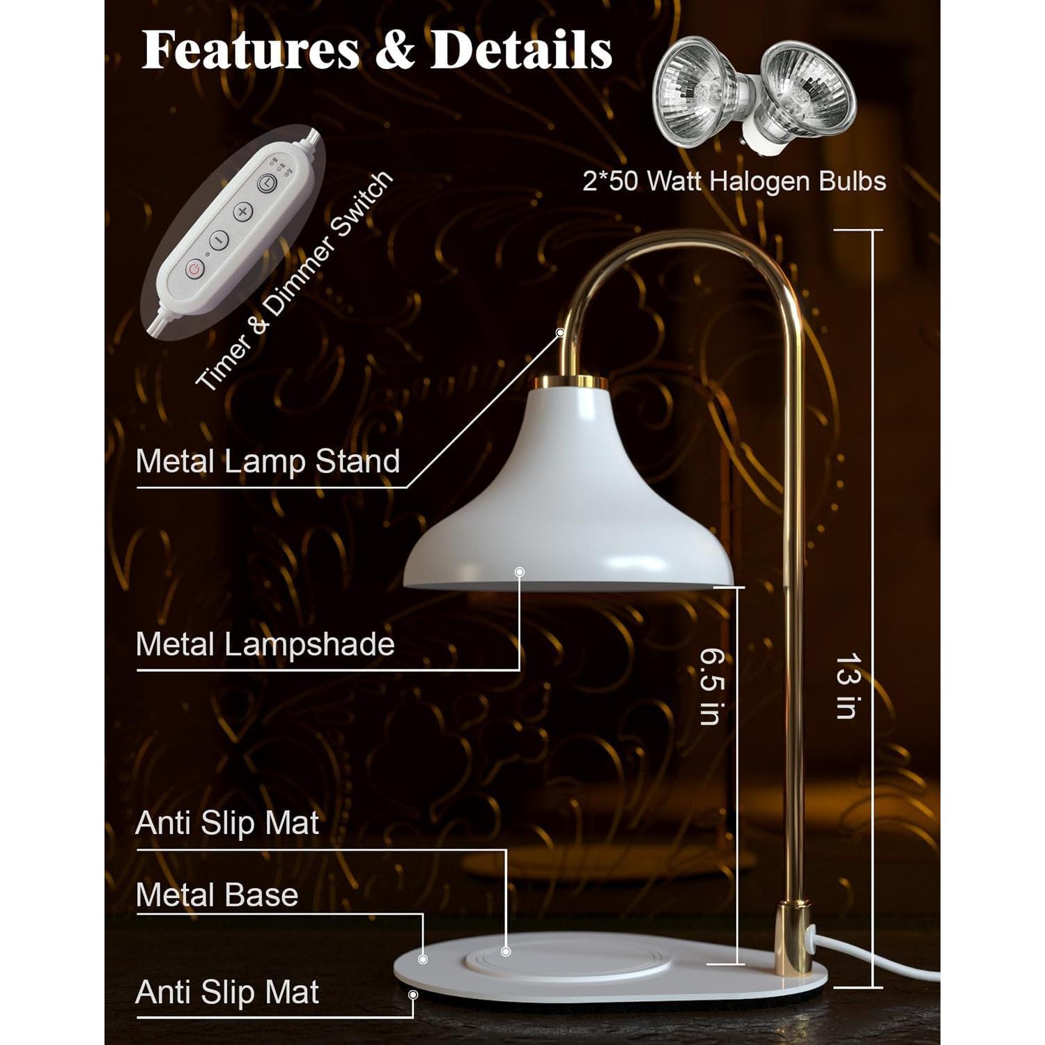 Lámpara Calentadora de Velas ERSHIXUN Blanca con Temporizador