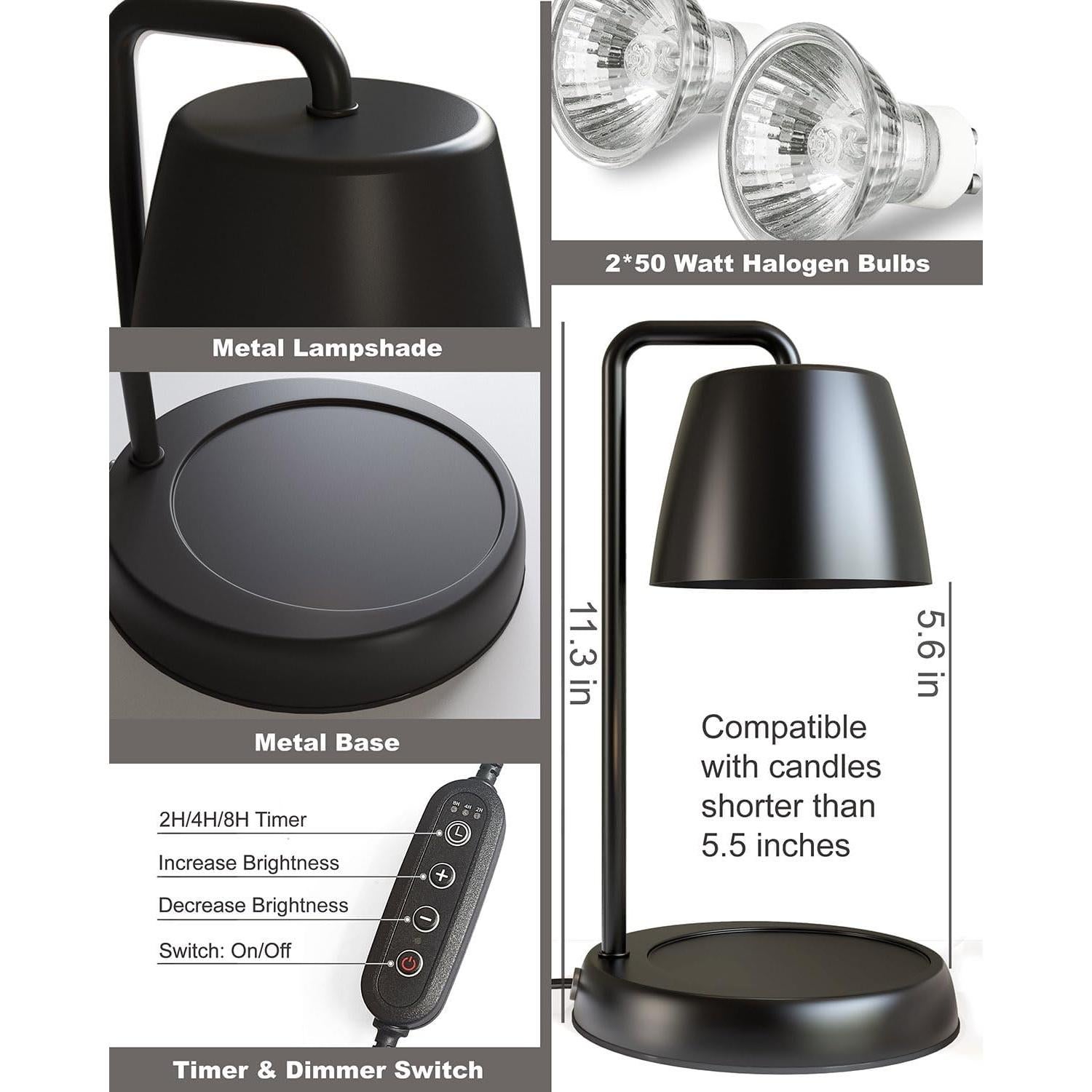 Lámpara Calentadora de Velas YIGEYIGE Negra con Temporizador