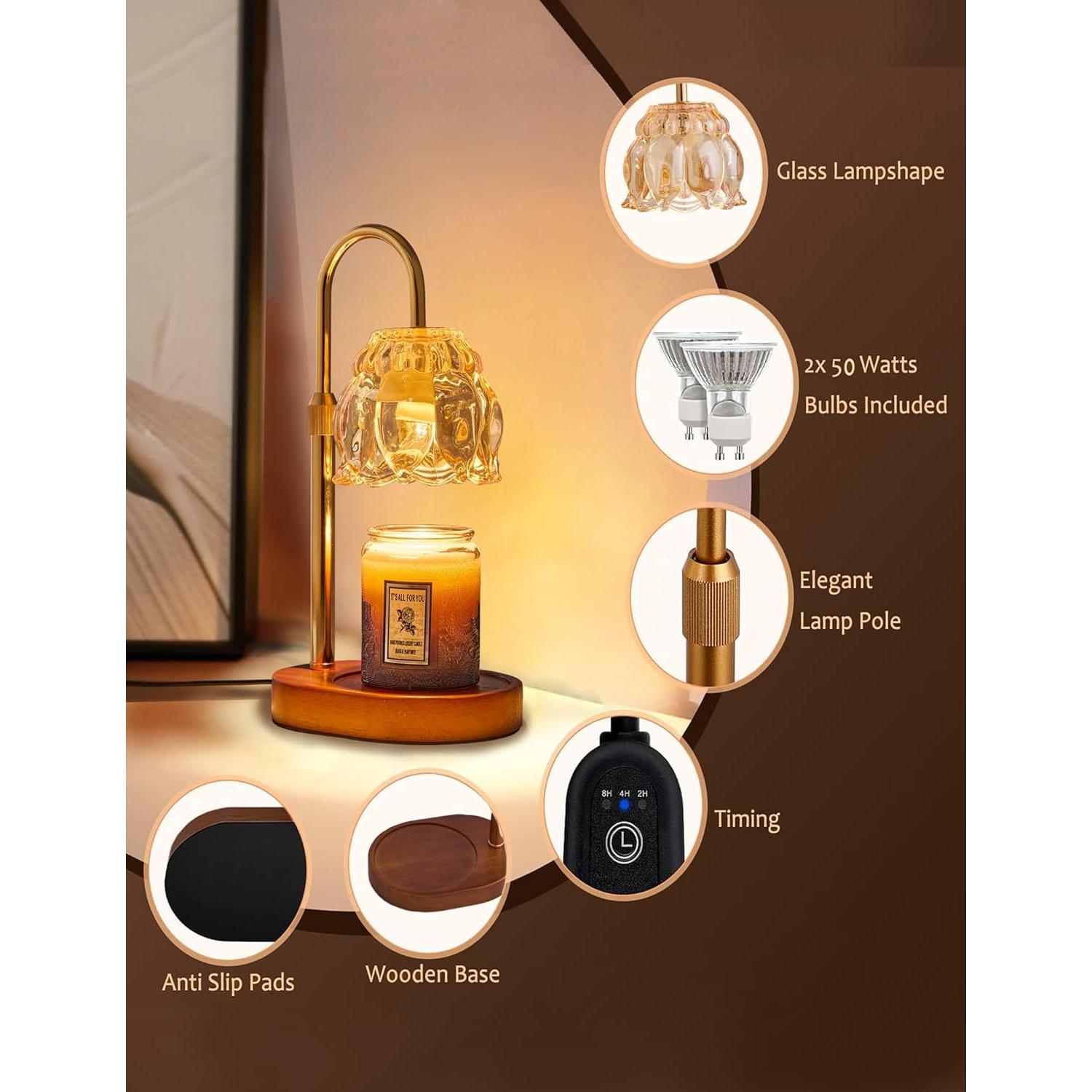 Lámpara Calentadora de Velas Wahomere Oro Champán Regulable