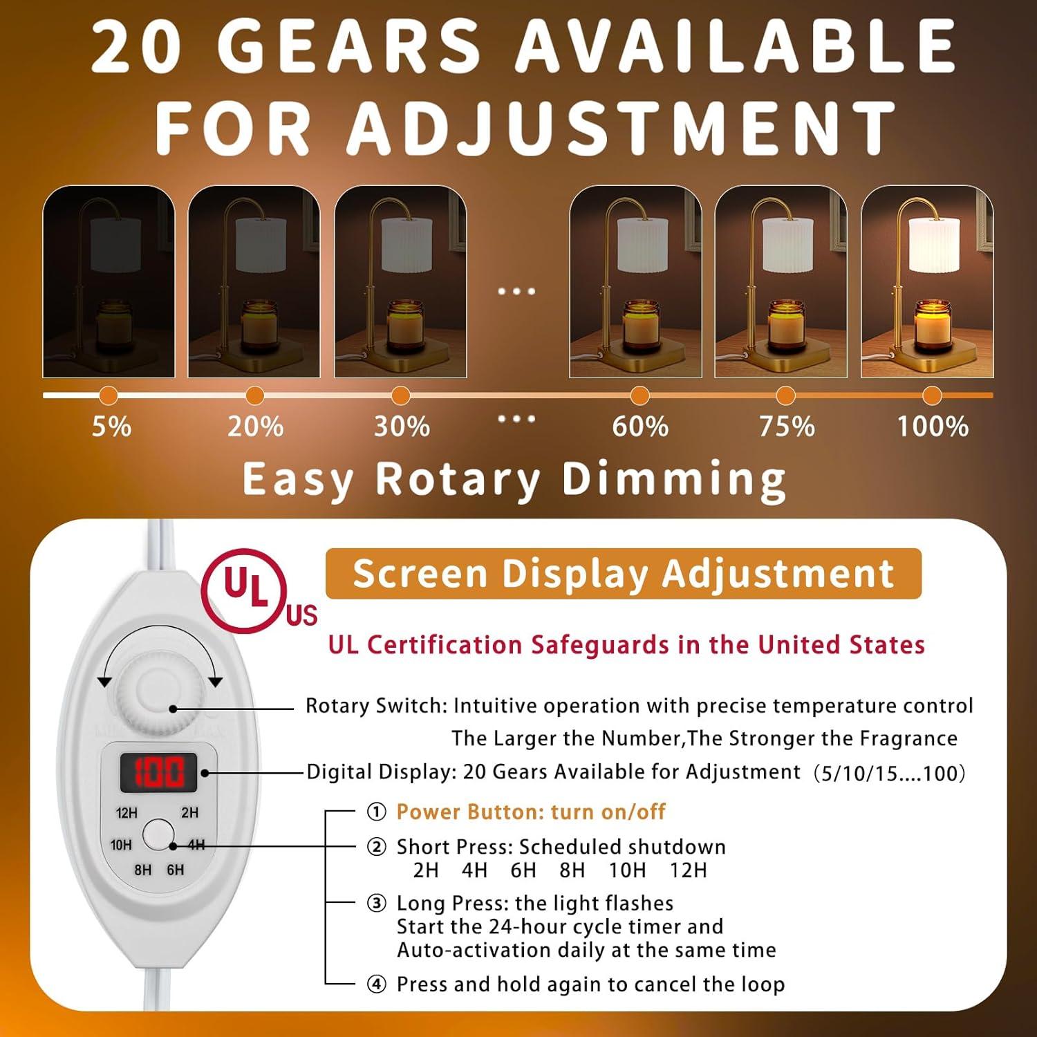 Lámpara Calentadora de Velas Fobyni Dorada con Temporizador