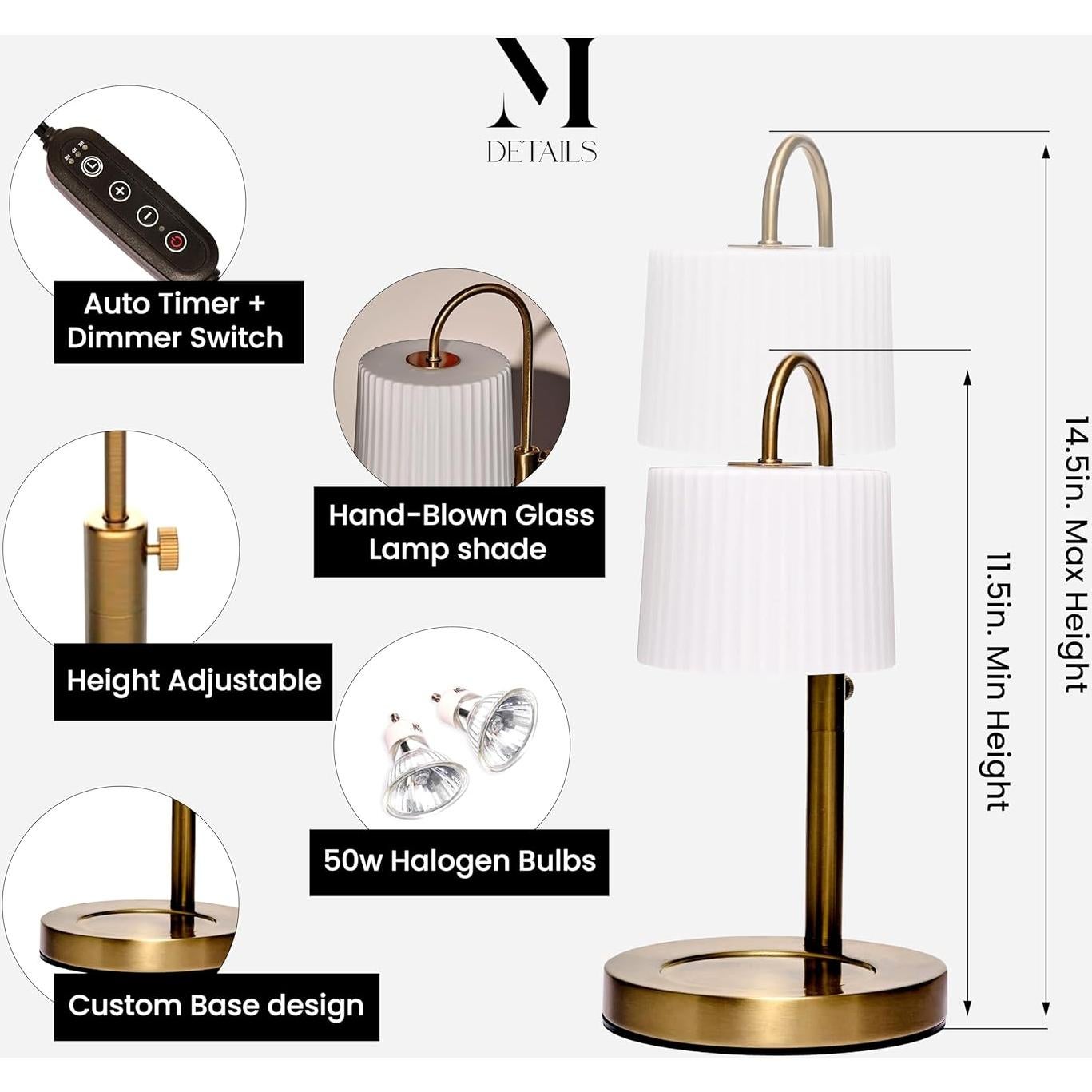 Lámpara Calentadora de Vela Malbella Essentials Regulable 33.8cm