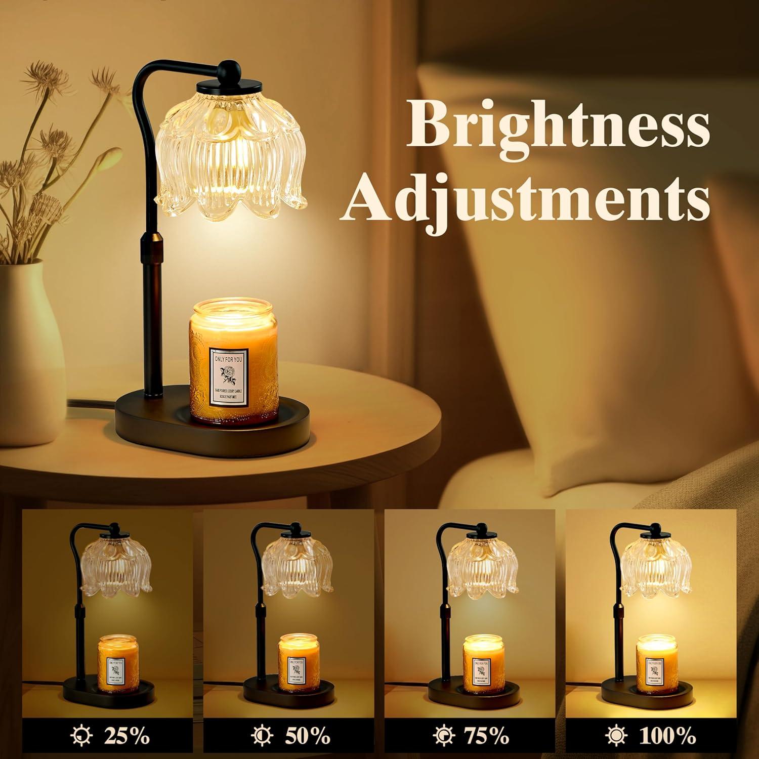 CASTLELIFE Candle Warmer Lamp with Timer & Stepless Dimming, Height Adjustable Electric Wax Warmer for Jar Candles, Flower Wax Melter with Wood Base, Gifts for Women Home Decor, Black Wood