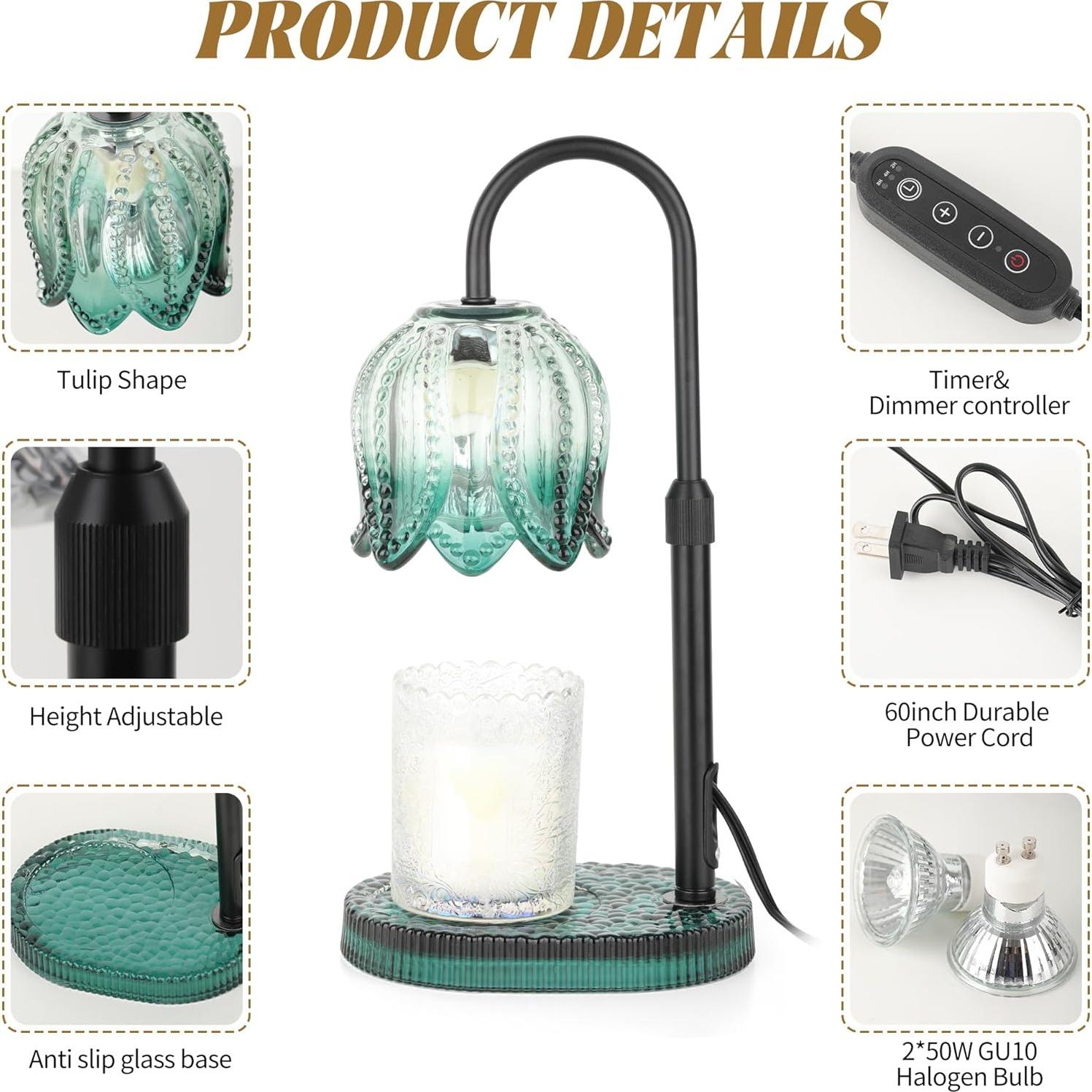 Lámpara Calentadora de Velas UYGEHGB Tulipán Verde 50W