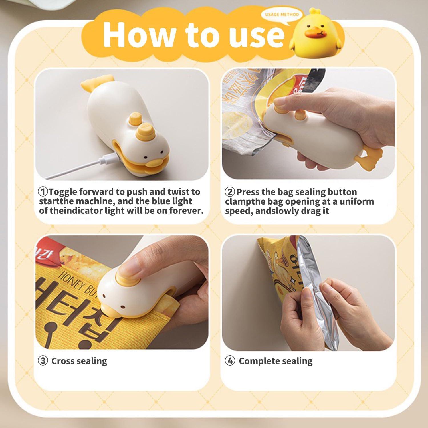 Sello de Bolsa Mini 2 en 1 PATO Recargable USB con Cortador