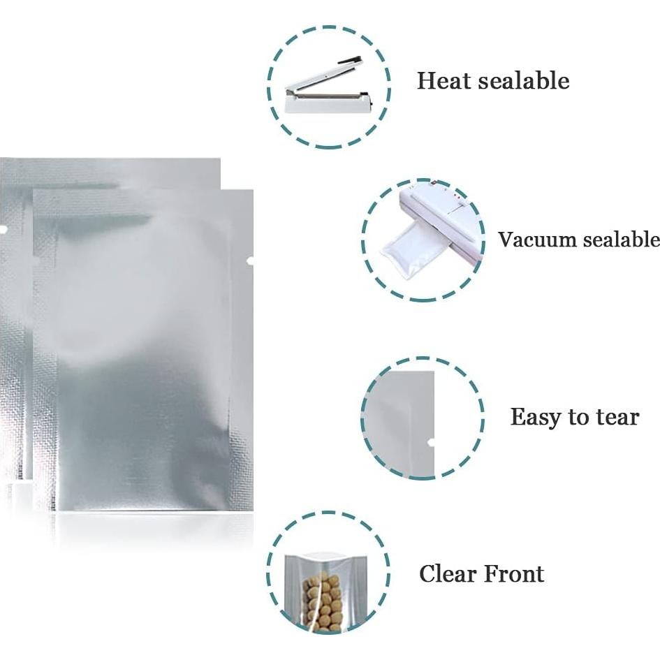 Bolsa de Mylar Aluminio Plateado 6x9cm 200 Piezas Sello Térmico