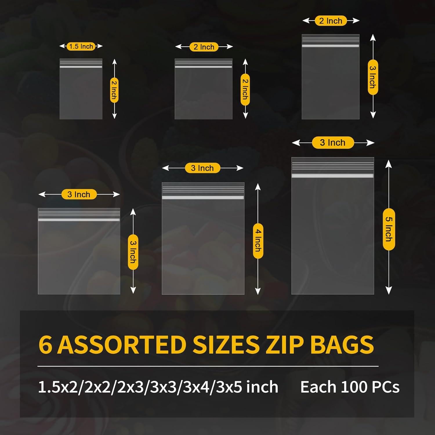 600 Mini Bolsas Plásticas Re sellables Bonison - 6 Tamaños Variados