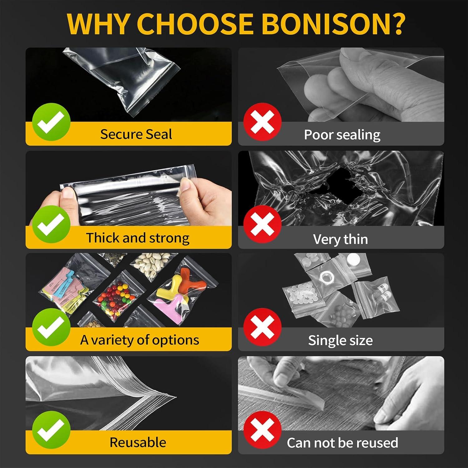 600 Mini Bolsas Plásticas Re sellables Bonison - 6 Tamaños Variados