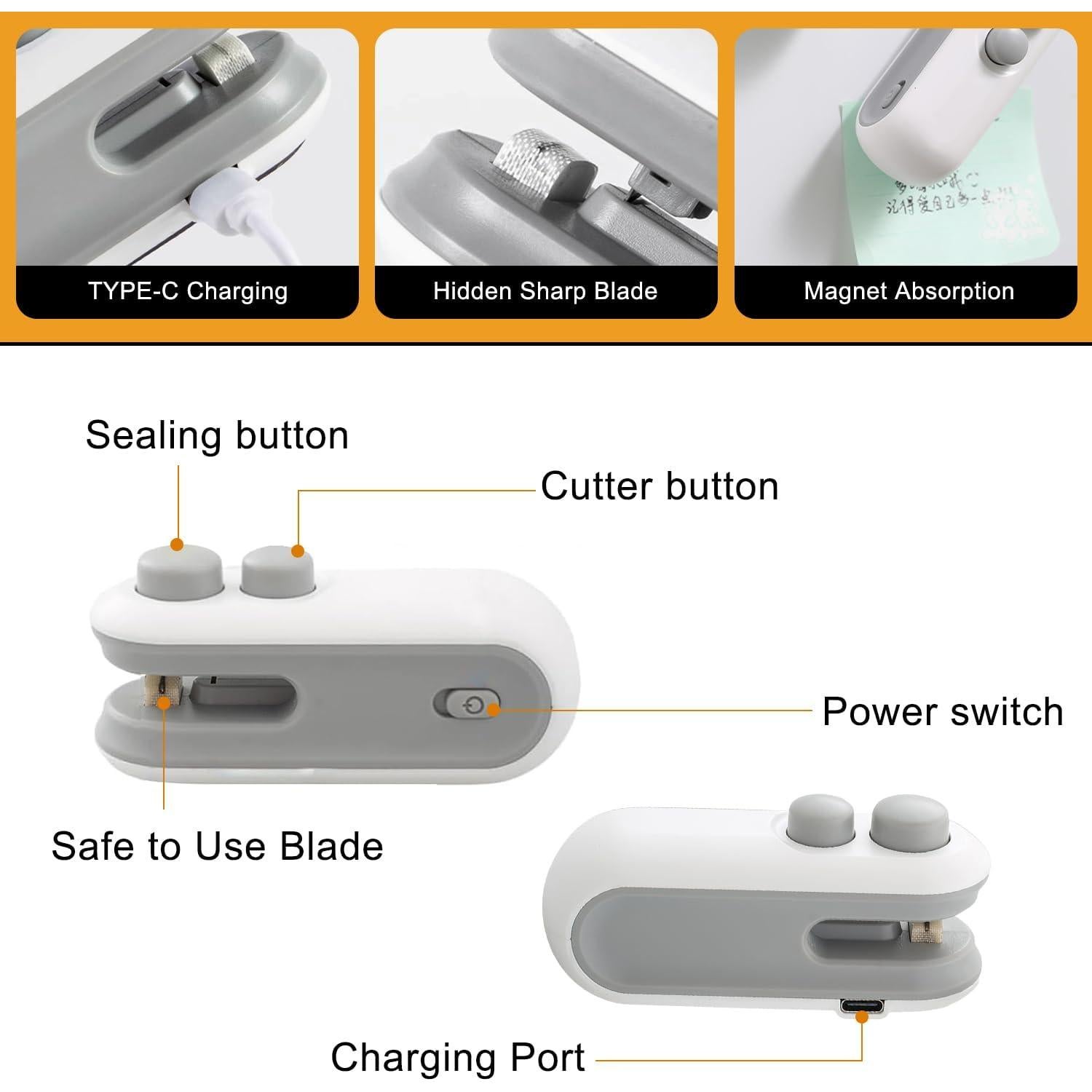Mini Sello de Bolsa Recargable Agoname 2 en 1 Blanco