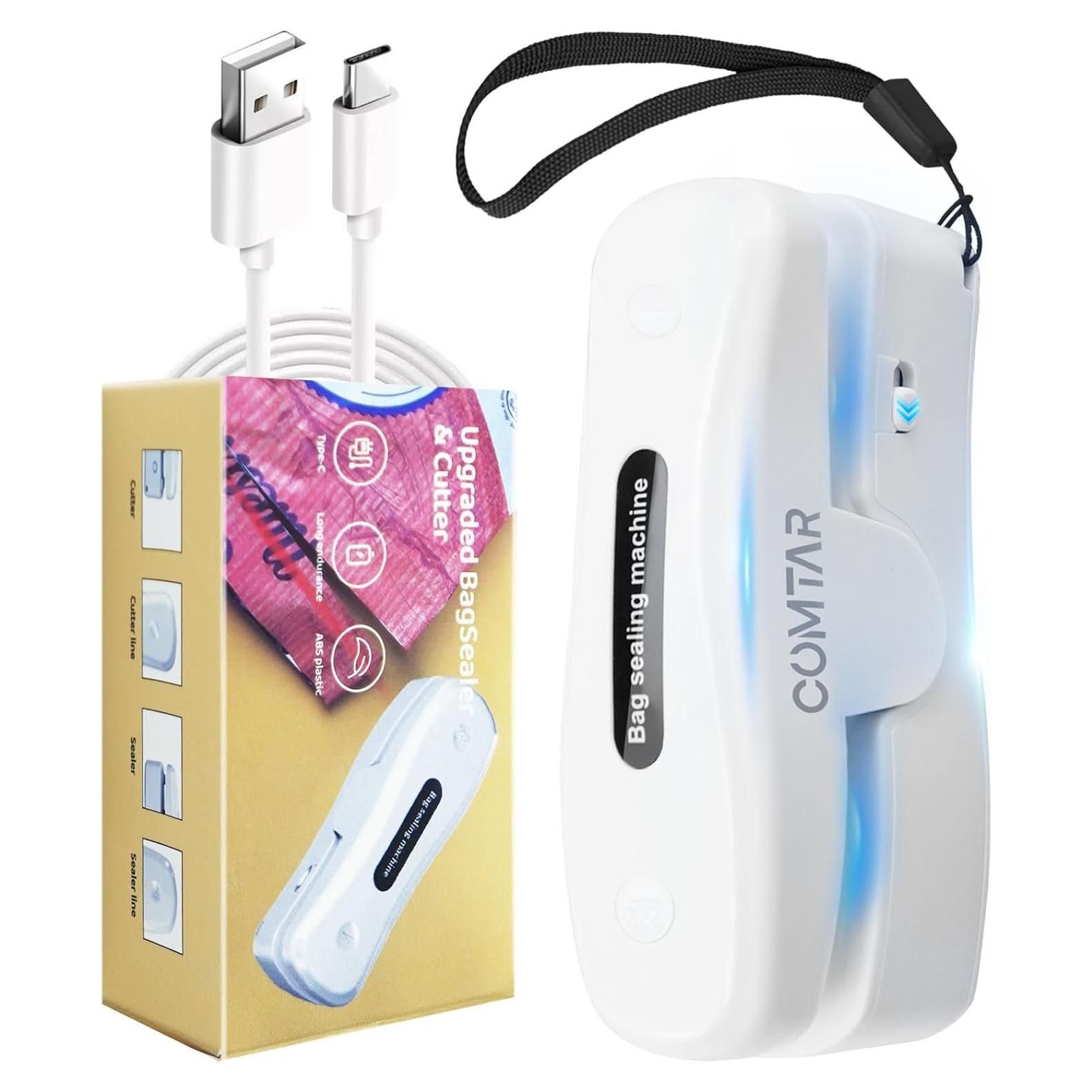 Mini Sello de Bolsas COMTAR Recargable USB-C 2-en-1 Blanco