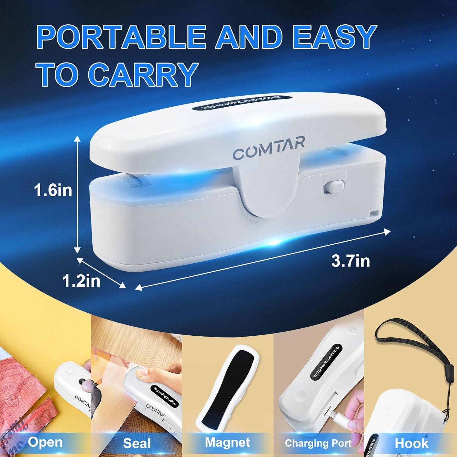 Mini Sello de Bolsas COMTAR Recargable USB-C 2-en-1 Blanco