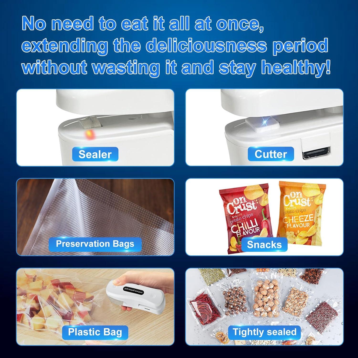 Mini Sello de Bolsas COMTAR Recargable USB-C 2-en-1 Blanco