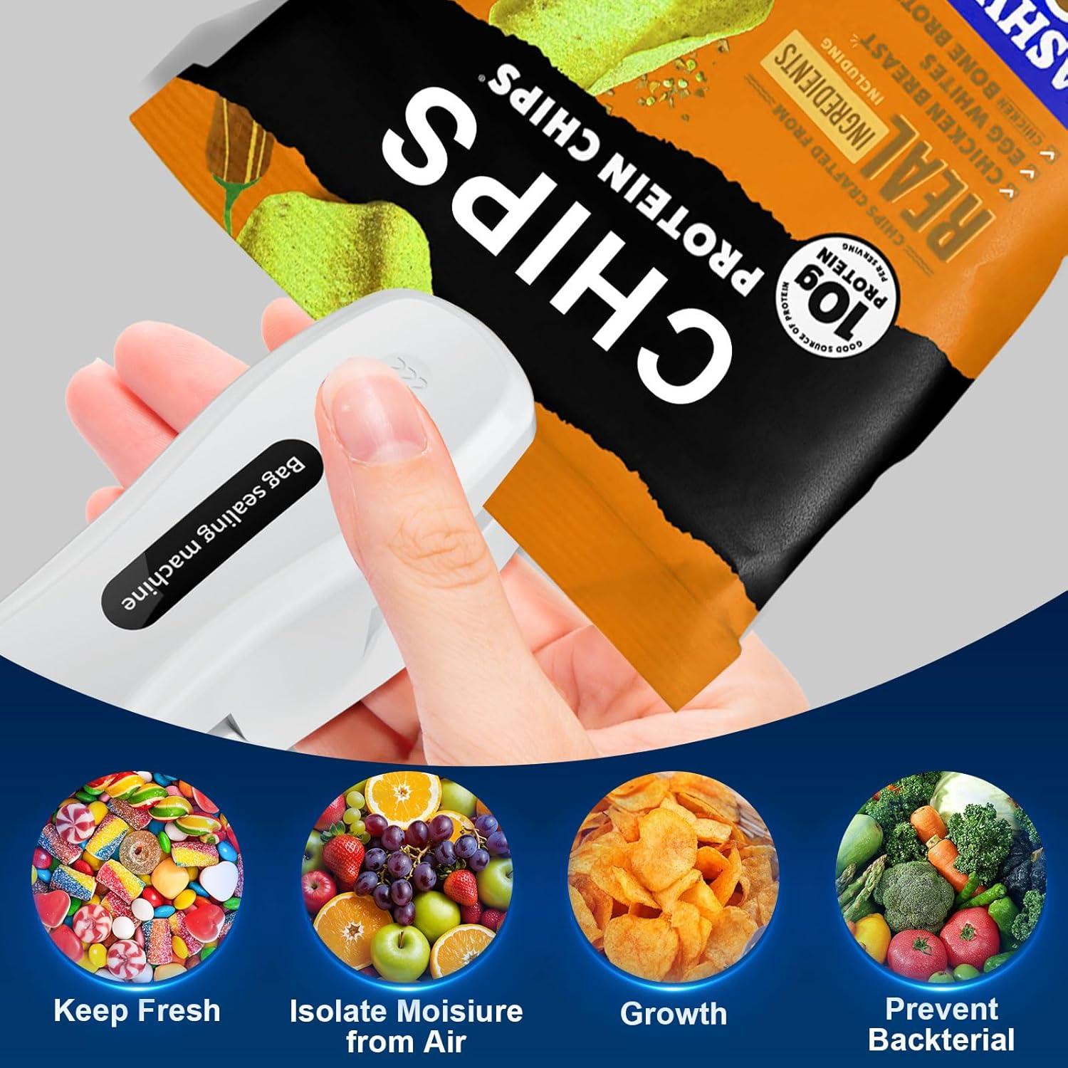 Mini Sello de Bolsas COMTAR Recargable USB-C 2-en-1 Blanco