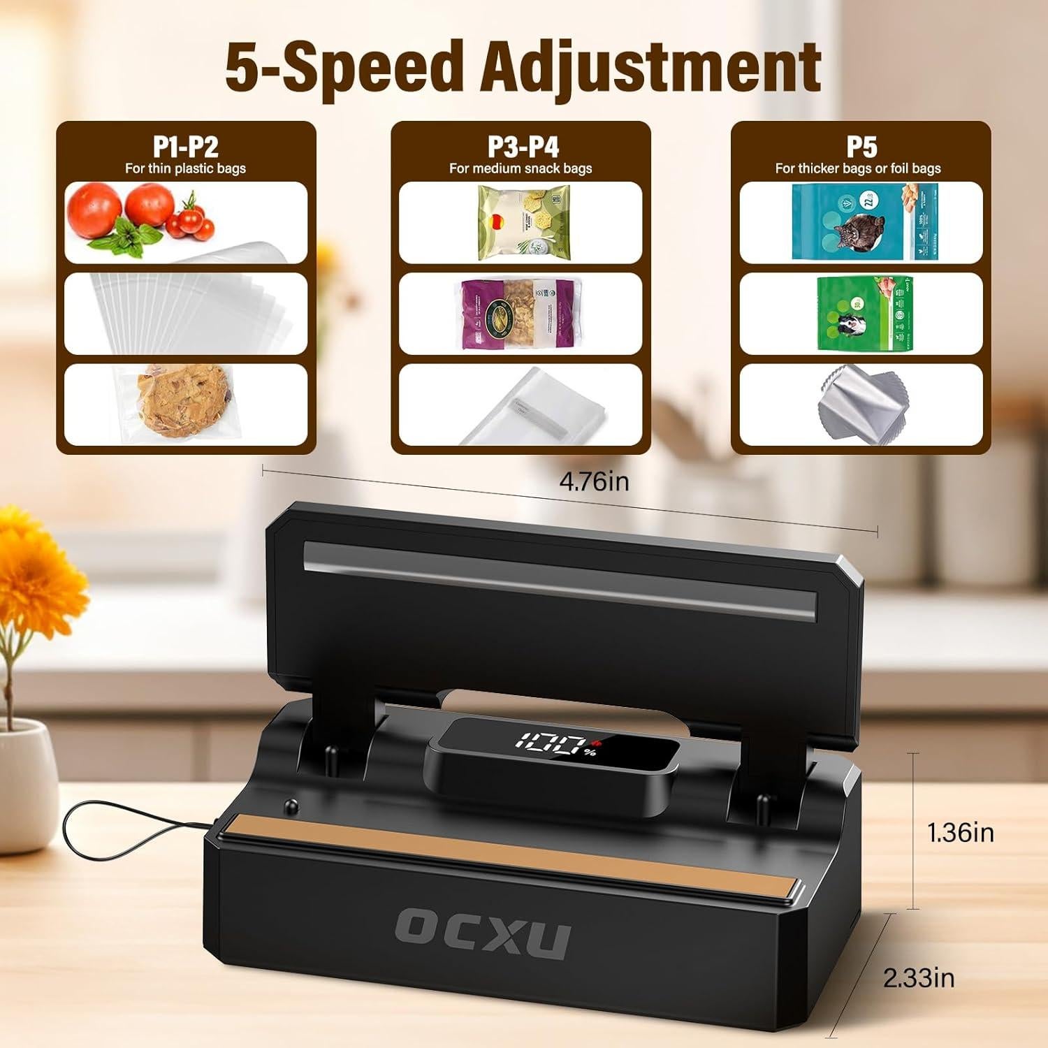 Sellador de Bolsas Mini OCXU 4 en 1 Recargable 3000mAh