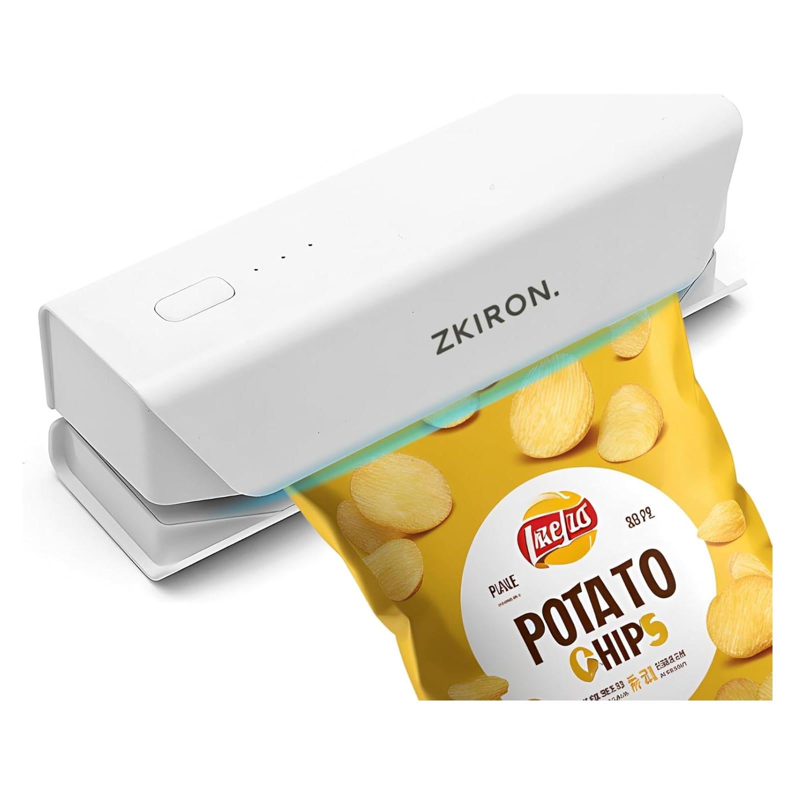 Mini Sello Térmico ZKIRON Blanco - Sellador de Comida Recargable USB 10cm