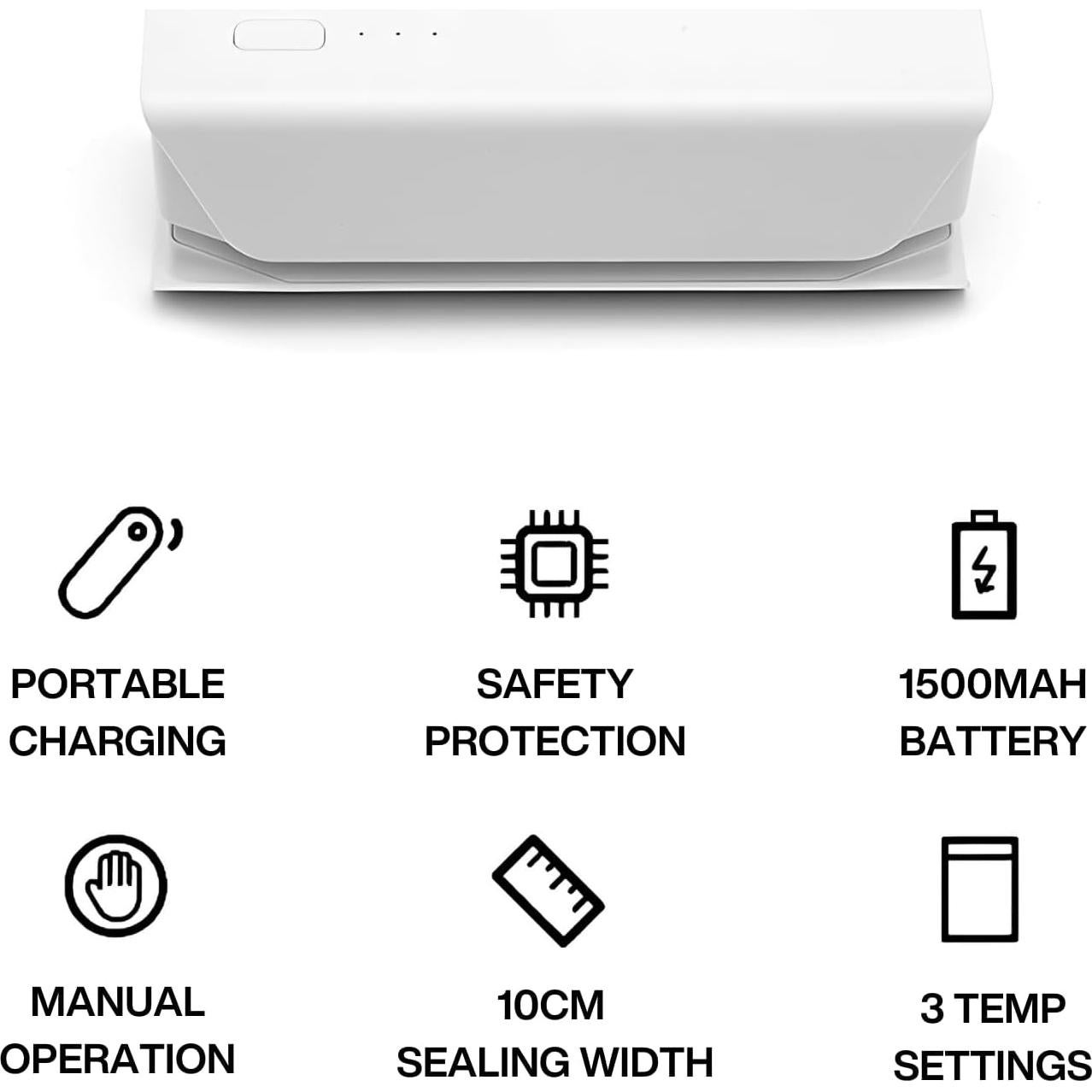 Mini Sello Térmico ZKIRON Blanco - Sellador de Comida Recargable USB 10cm