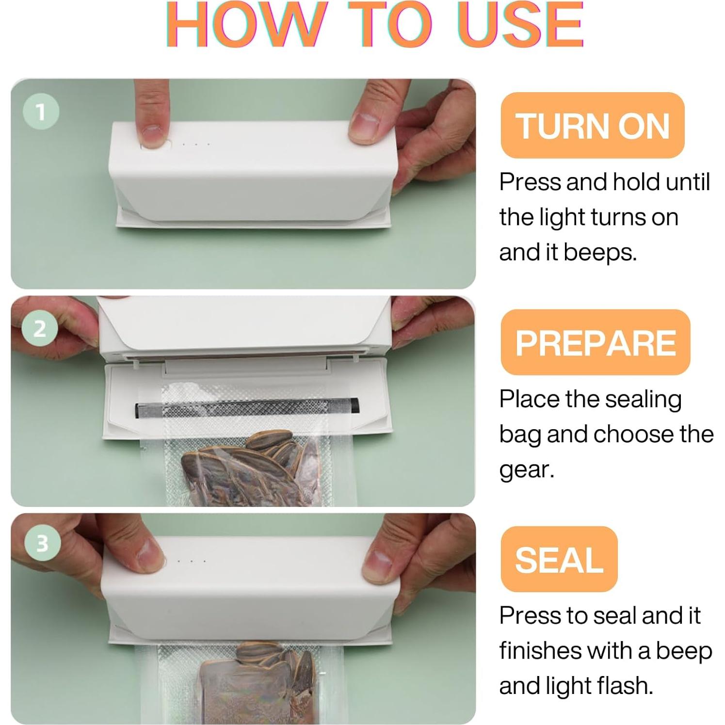 Mini Sello Térmico ZKIRON Blanco - Sellador de Comida Recargable USB 10cm