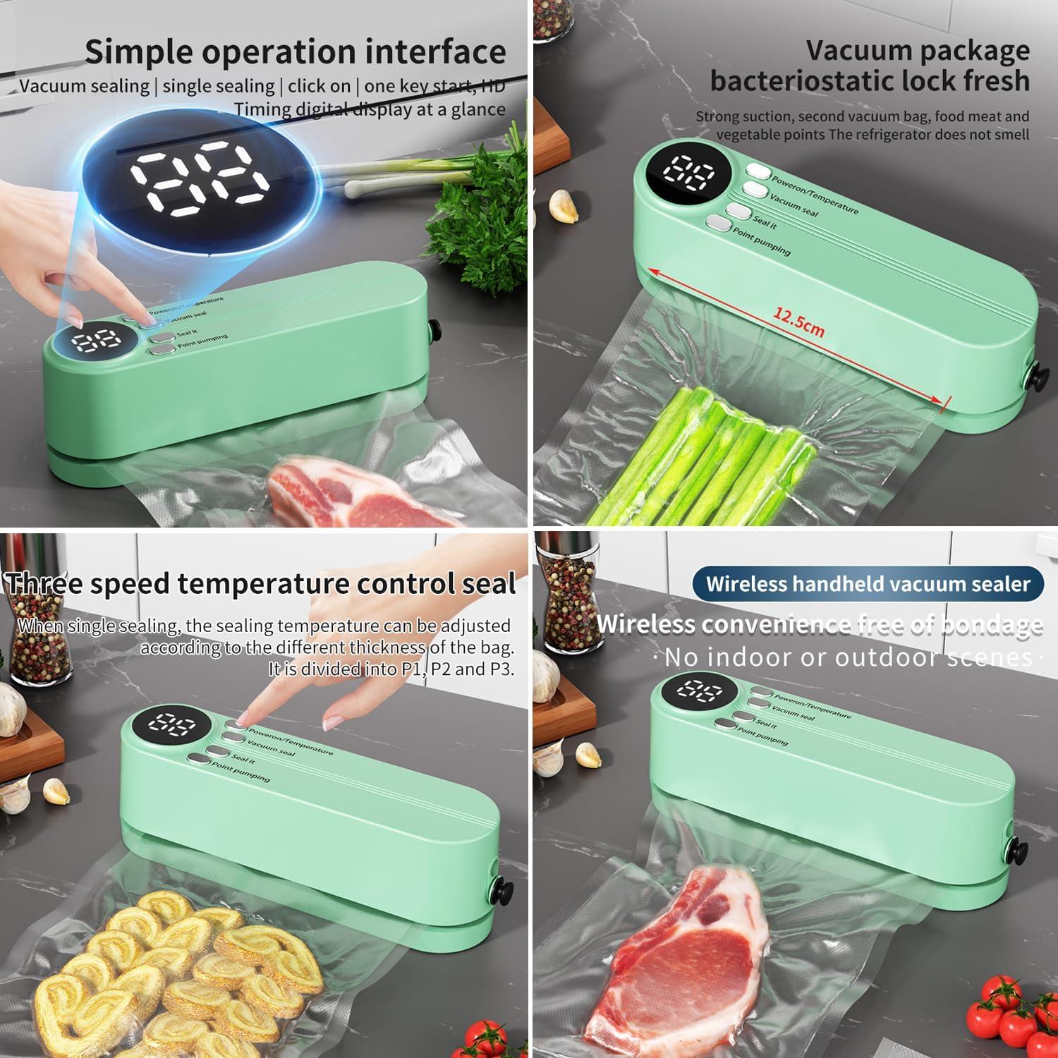 Sellador de Bolsas Mini Inalámbrico Honkpop 3 en 1 Verde