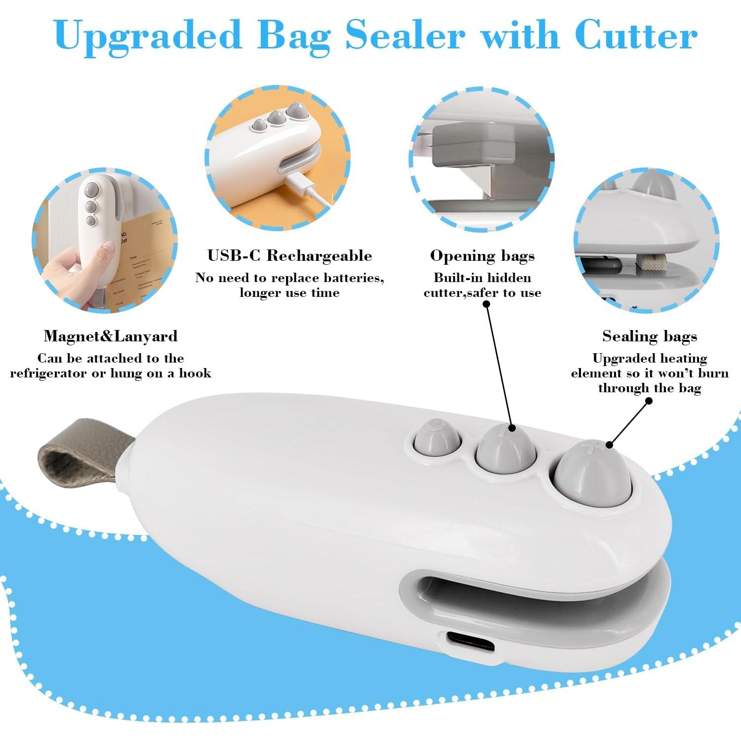 Mini Sello de Bolsas iRboWou Recargable USB-C 2 en 1 Blanco