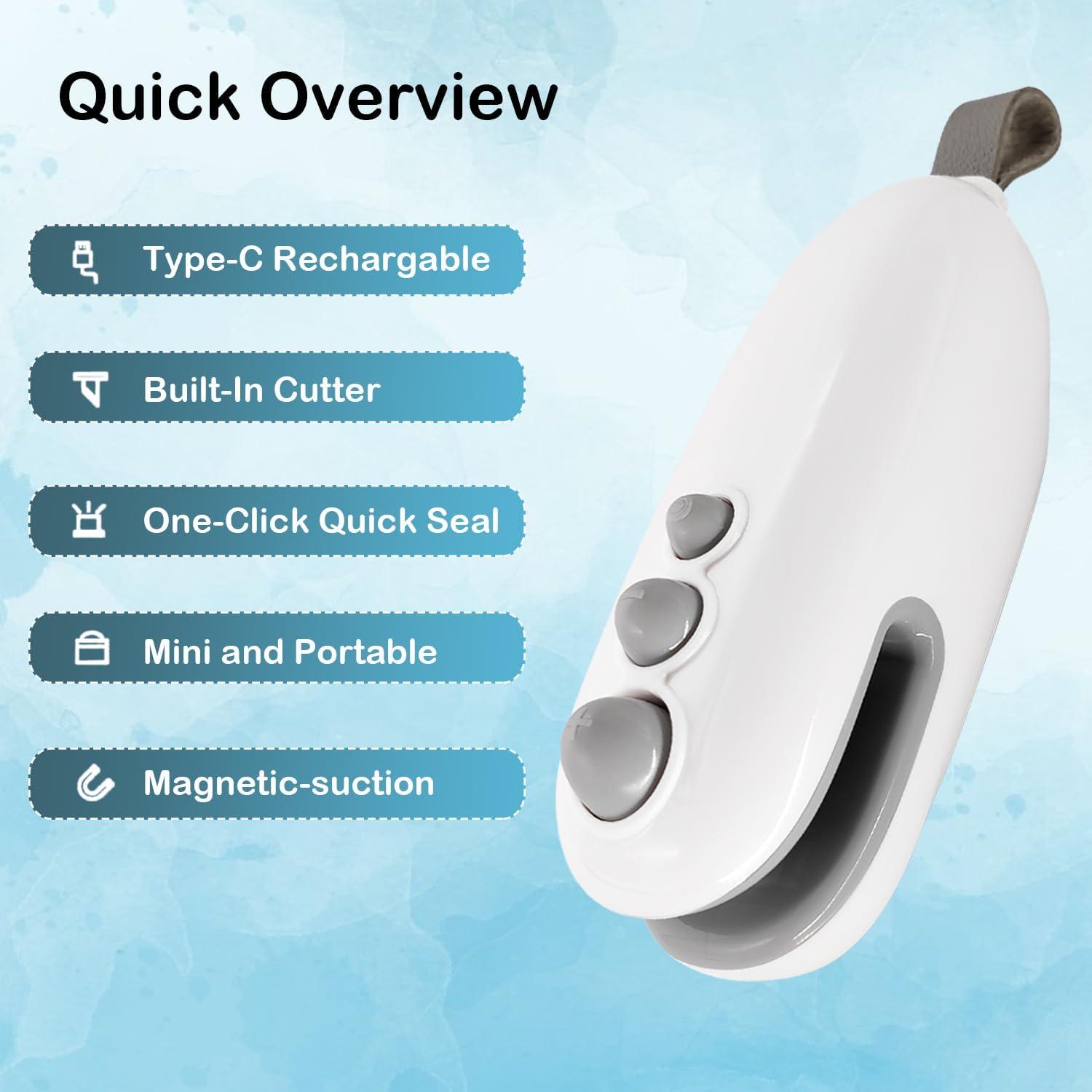 Mini Sello de Bolsas iRboWou Recargable USB-C 2 en 1 Blanco