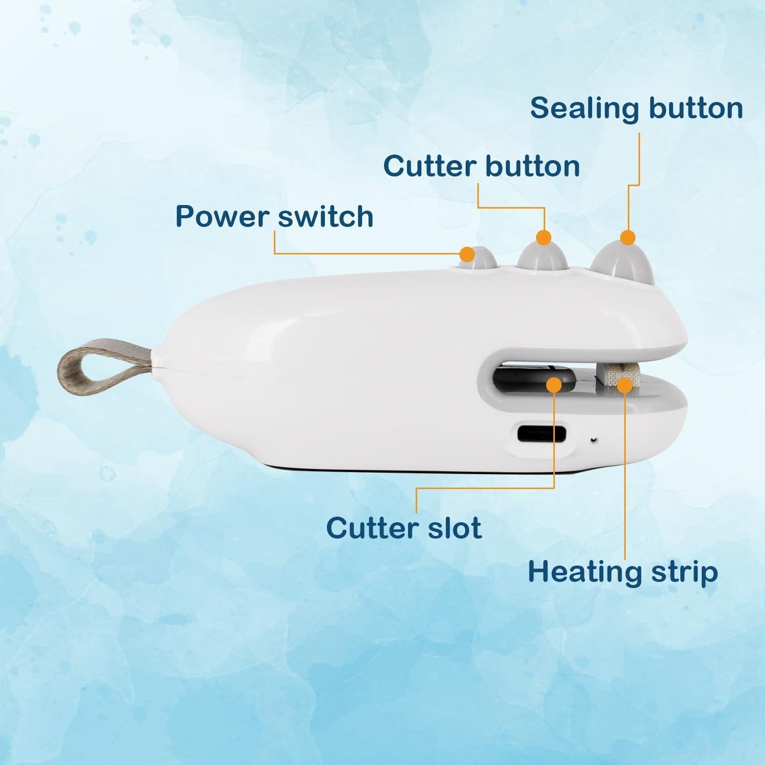 Mini Sello de Bolsas iRboWou Recargable USB-C 2 en 1 Blanco