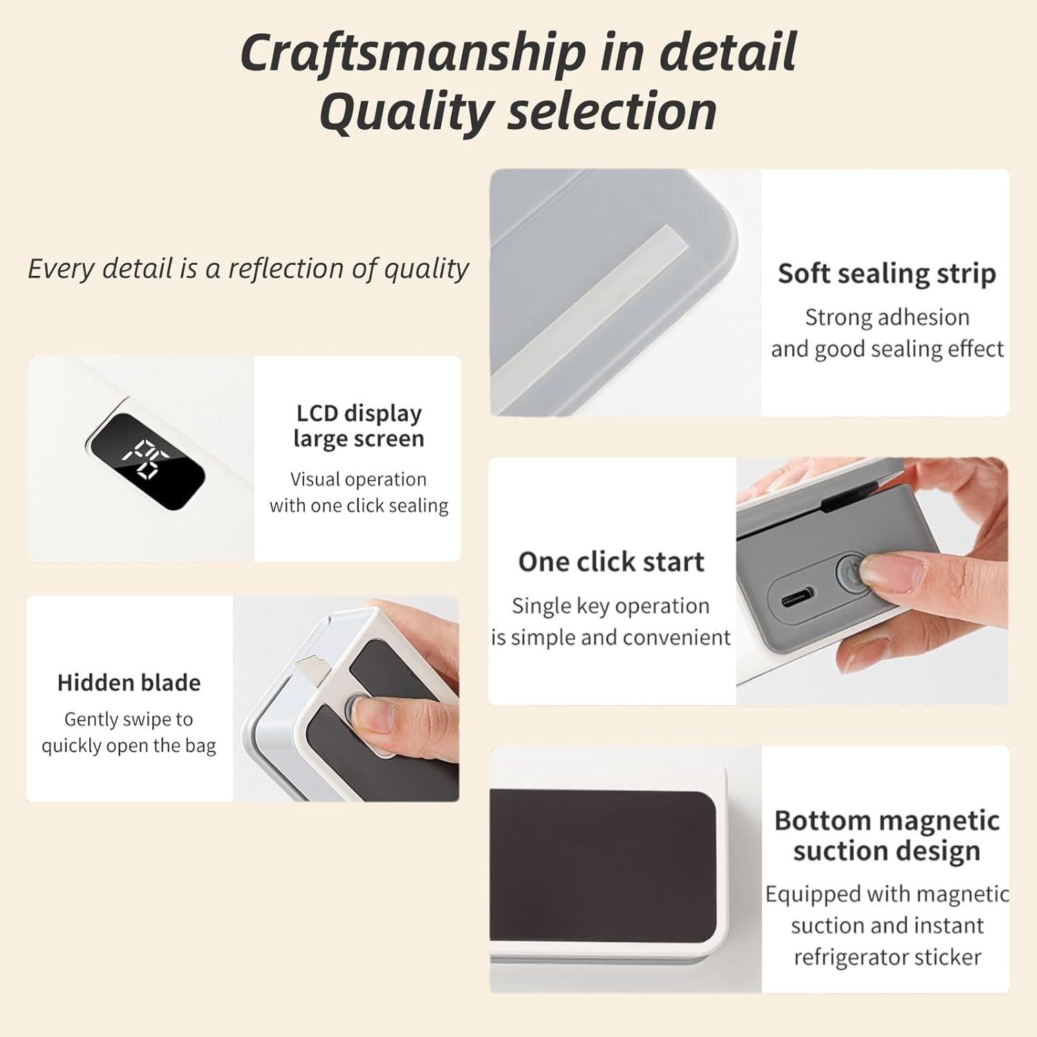 Mini Sello de Bolsas YACVRLT Blanco Recargable 1600mAh