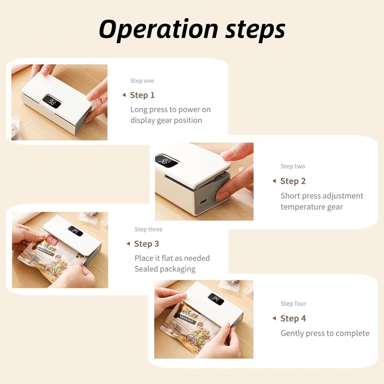 Mini Sello de Bolsas YACVRLT Blanco Recargable 1600mAh