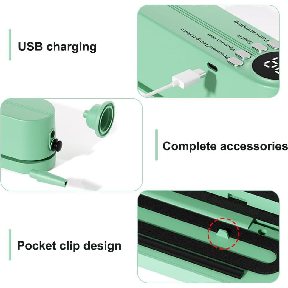 Mini Sello de Vacío Portátil MiOYOOW Verde 125mm 60Kpa