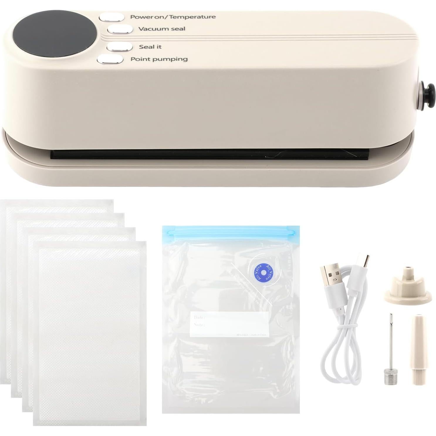 Mini Sellador de Vacío XuYelora Blanco 3 en 1 Recargable