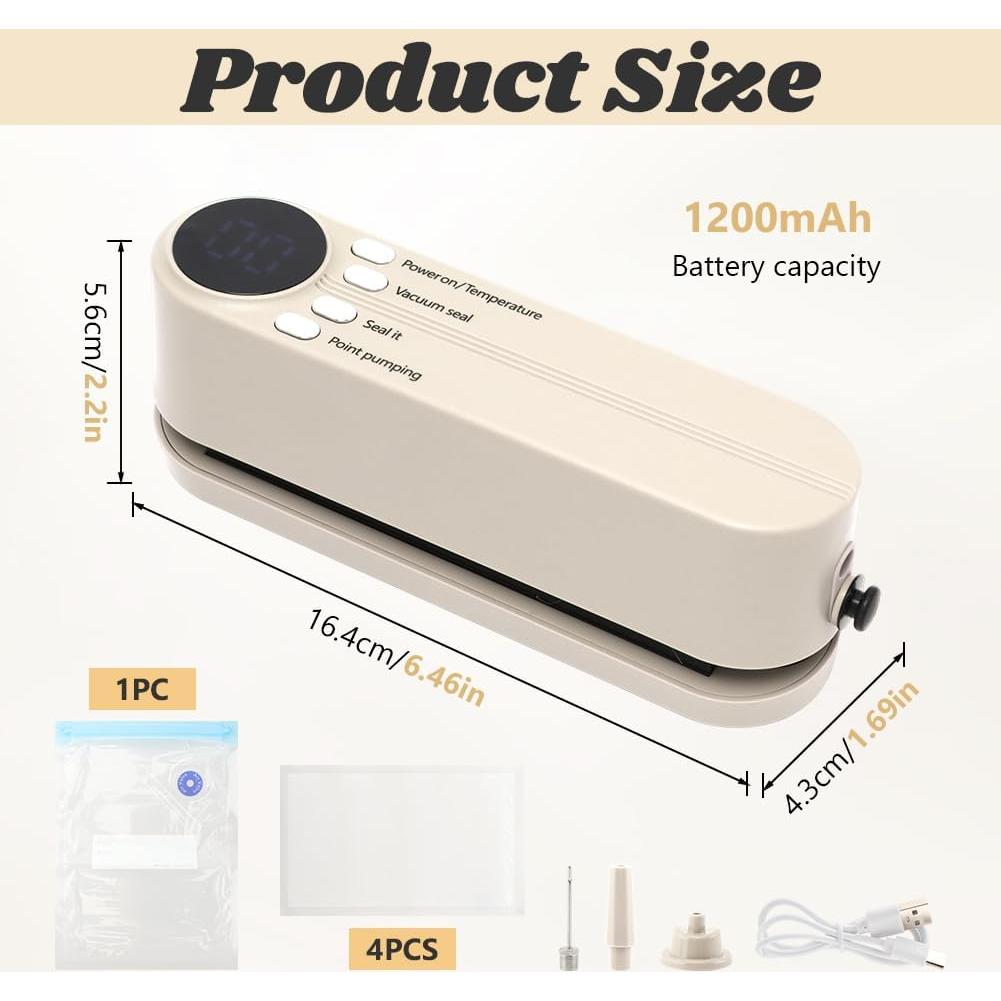 Mini Sellador de Vacío XuYelora Blanco 3 en 1 Recargable