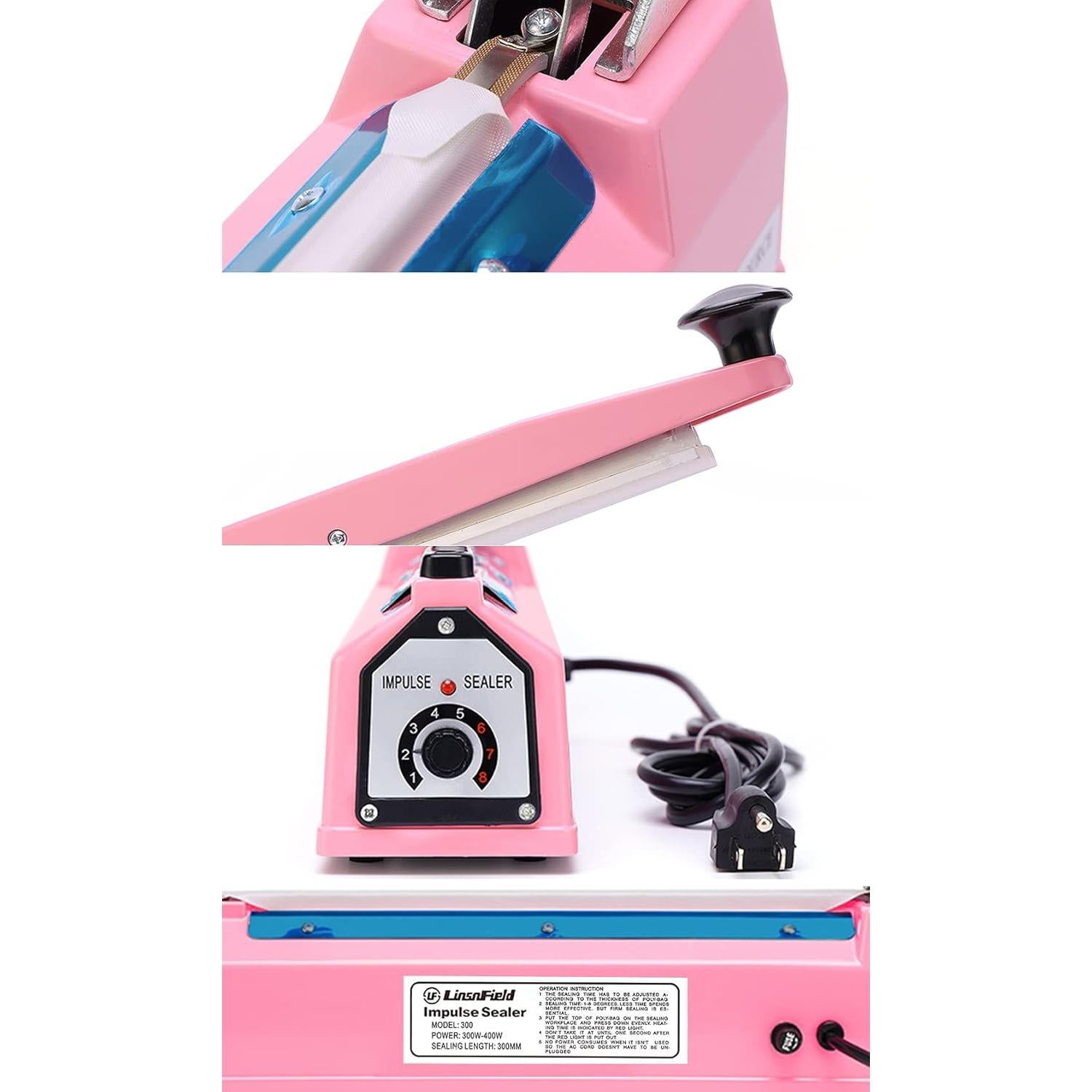 Sellador Térmico Manual LinsnField 8" Rosa 2mm Ancho Sellado