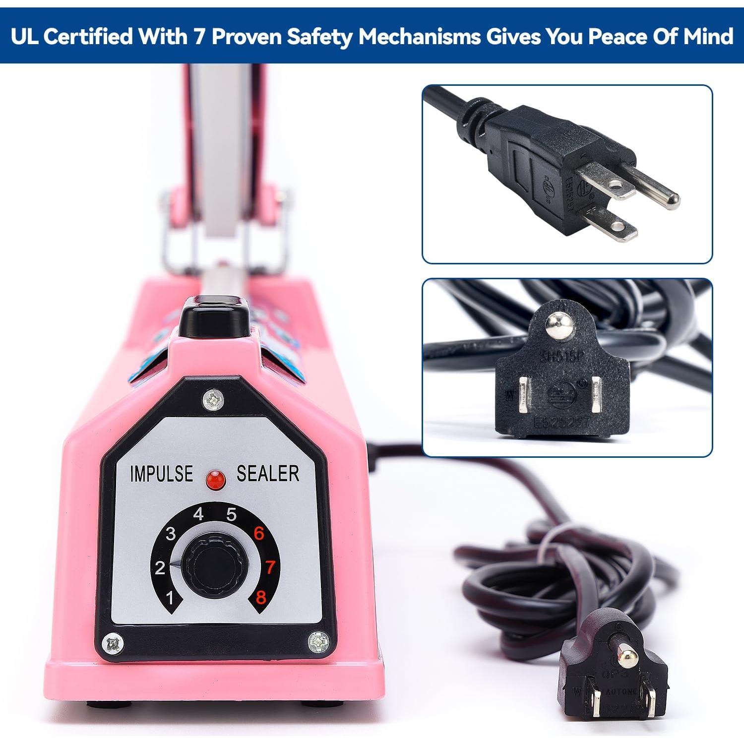 Sellador Térmico Manual LinsnField 8" Rosa 2mm Ancho Sellado