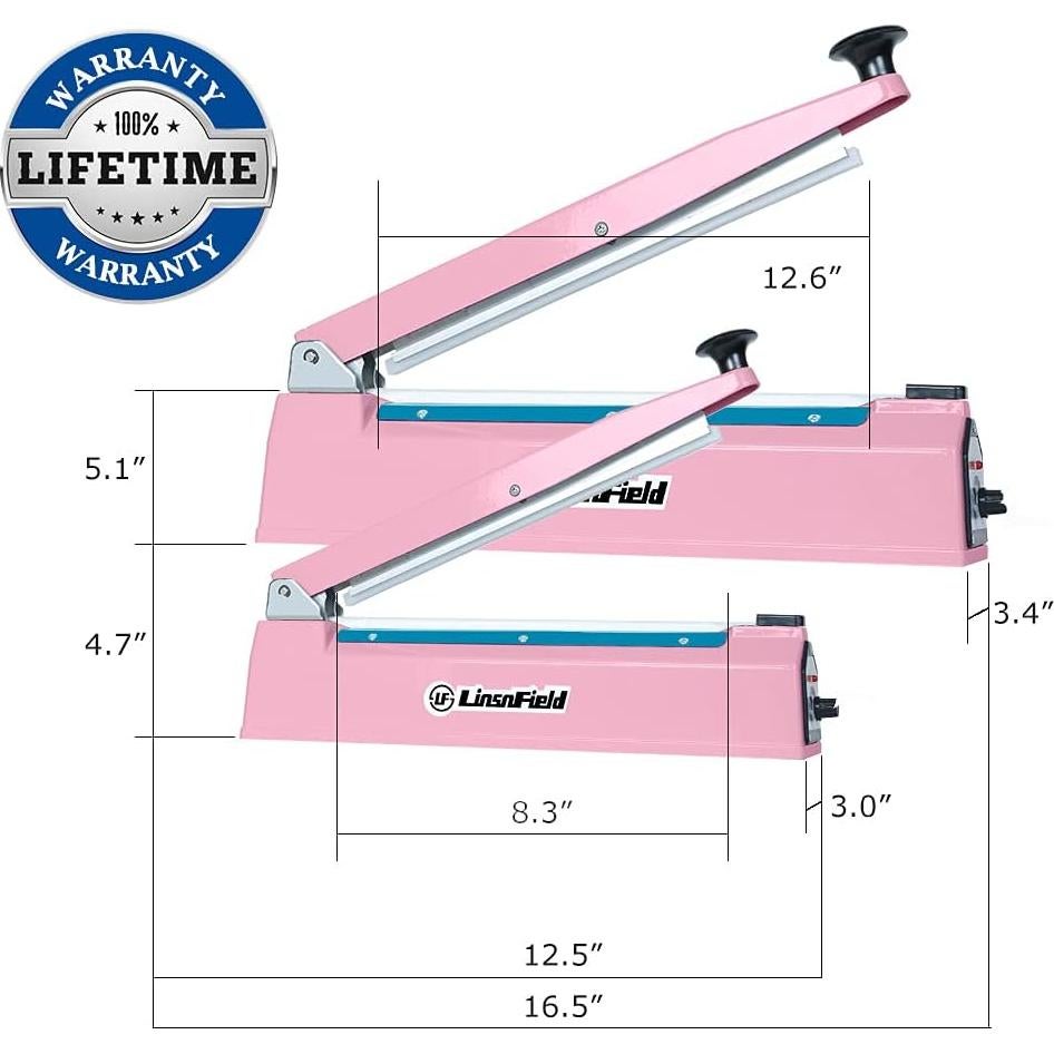 Sellador Térmico Manual LinsnField 8" Rosa 2mm Ancho Sellado