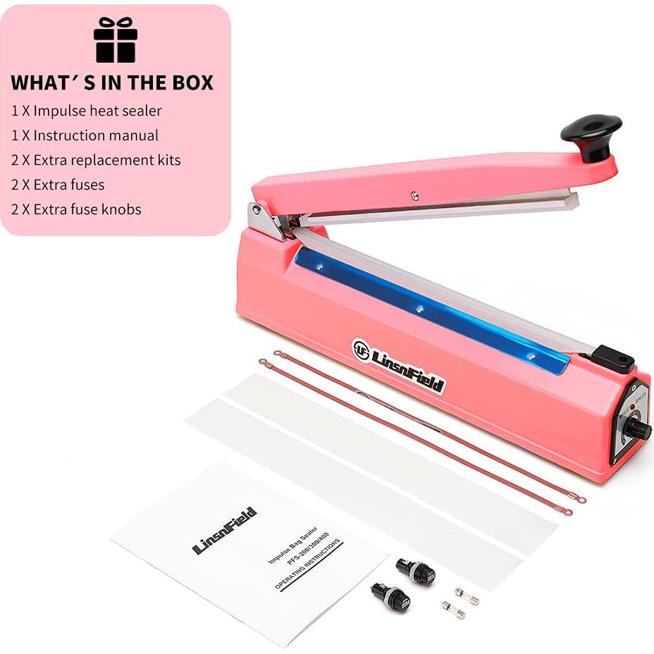 Sellador Térmico Manual LinsnField 8" Rosa 2mm Ancho Sellado