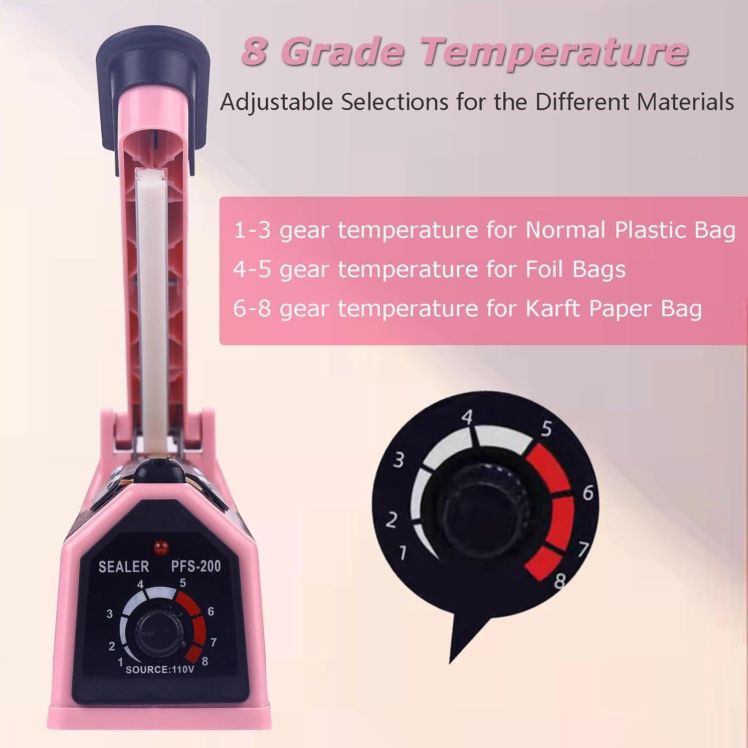 Sellador Térmico Manual de Bolsas WINTOWIN 20 cm Rosa