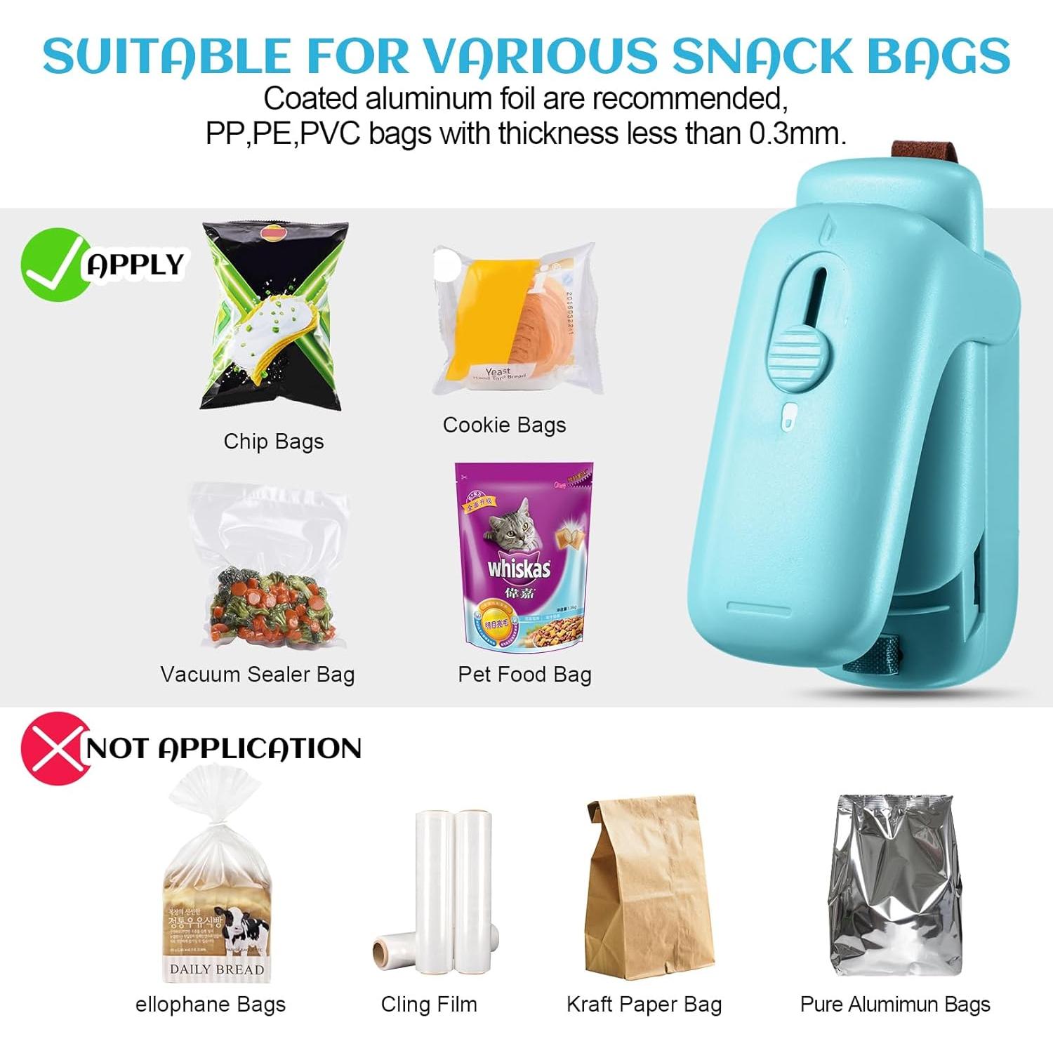 Kit de Selladores de Alimentos Teenyyou - 2 Mini Selladores y 12 Clips