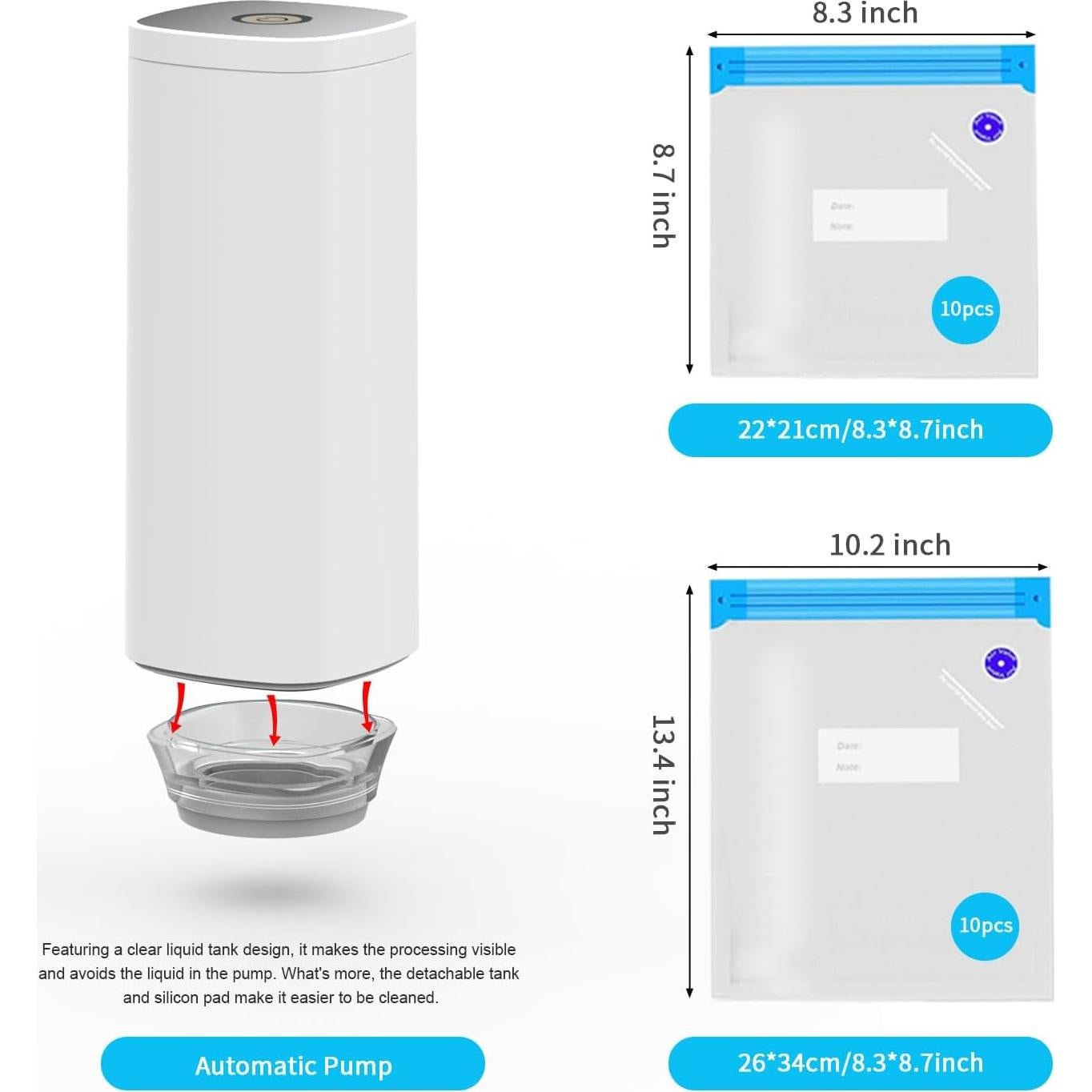 Sellador al vacío Domsanistor con 20 bolsas reutilizables