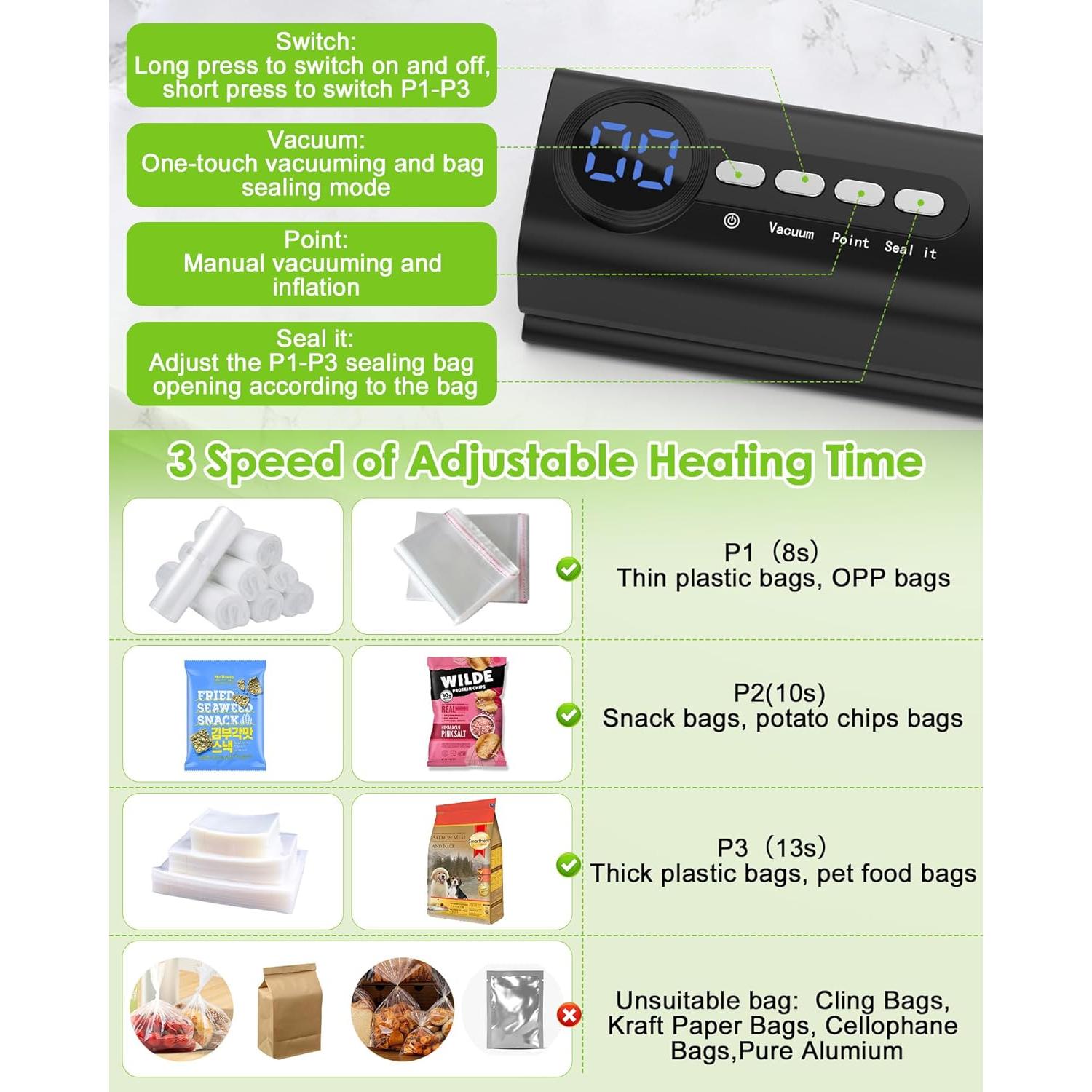 Sellador de Vacío Inalámbrico HUIJUTCHEN 3 en 1 Negro